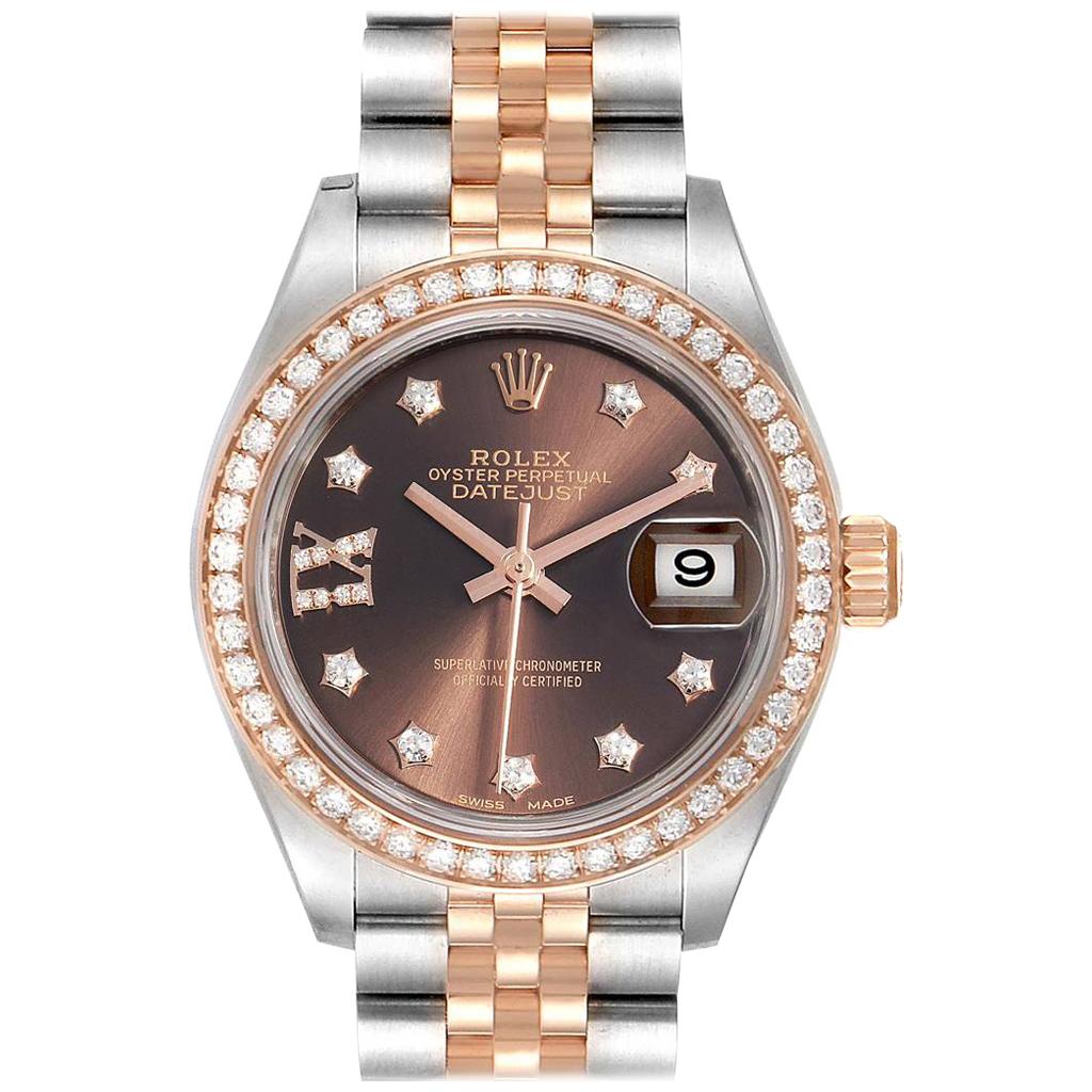 Rolex Datejust 28 Steel Rolesor Everose Gold Diamond Ladies Watch 279381 For Sale