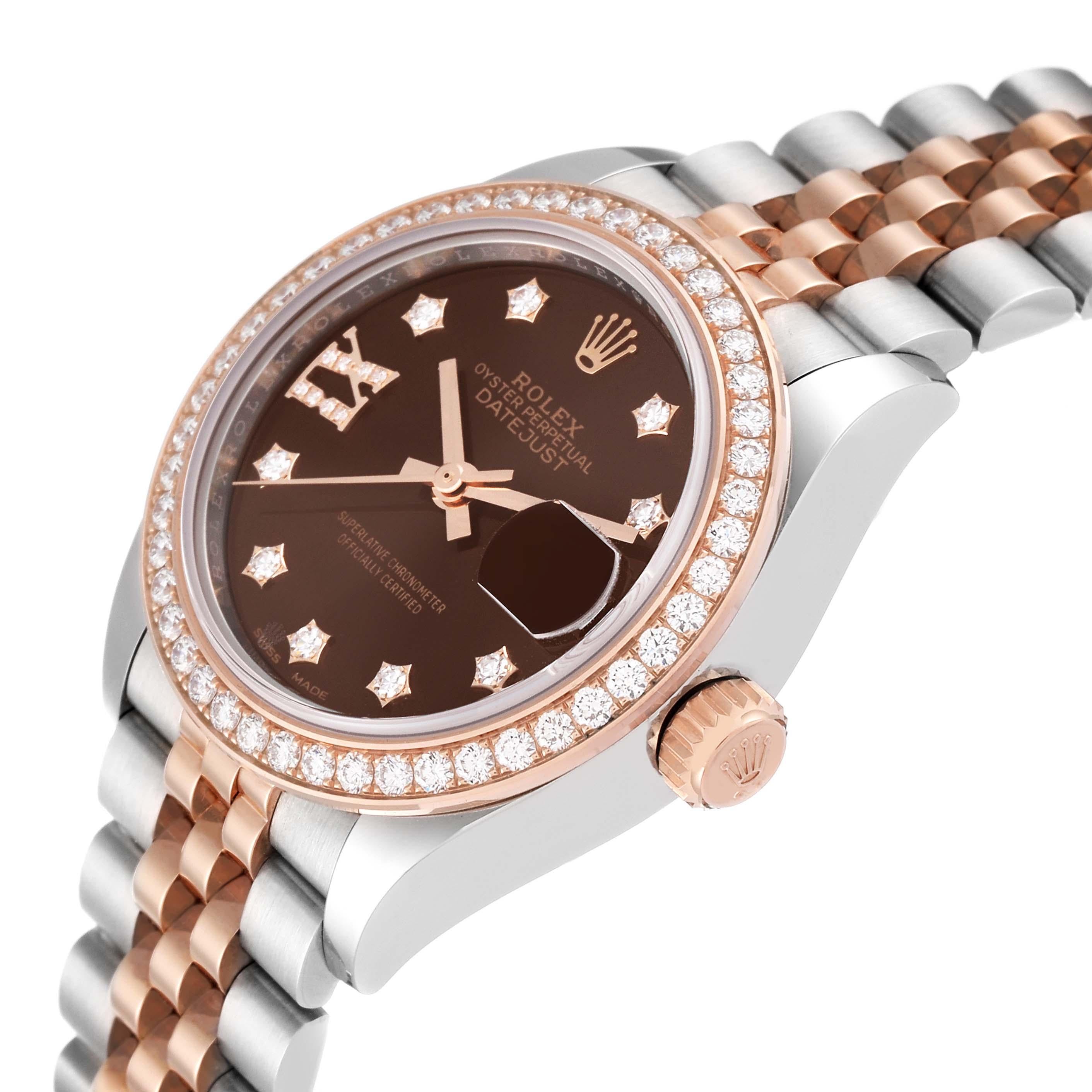 Women's Rolex Datejust 28 Steel Rolesor Rose Gold Diamond Ladies Watch 279381 Box Card For Sale