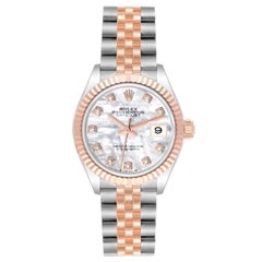 Rolex Datejust 28 Steel Rose Gold Mother Of Pearl Diamond Dial Ladies Watch
