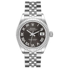 Rolex Datejust 28 Steel White Gold Dark Grey Dial Ladies Watch 279174