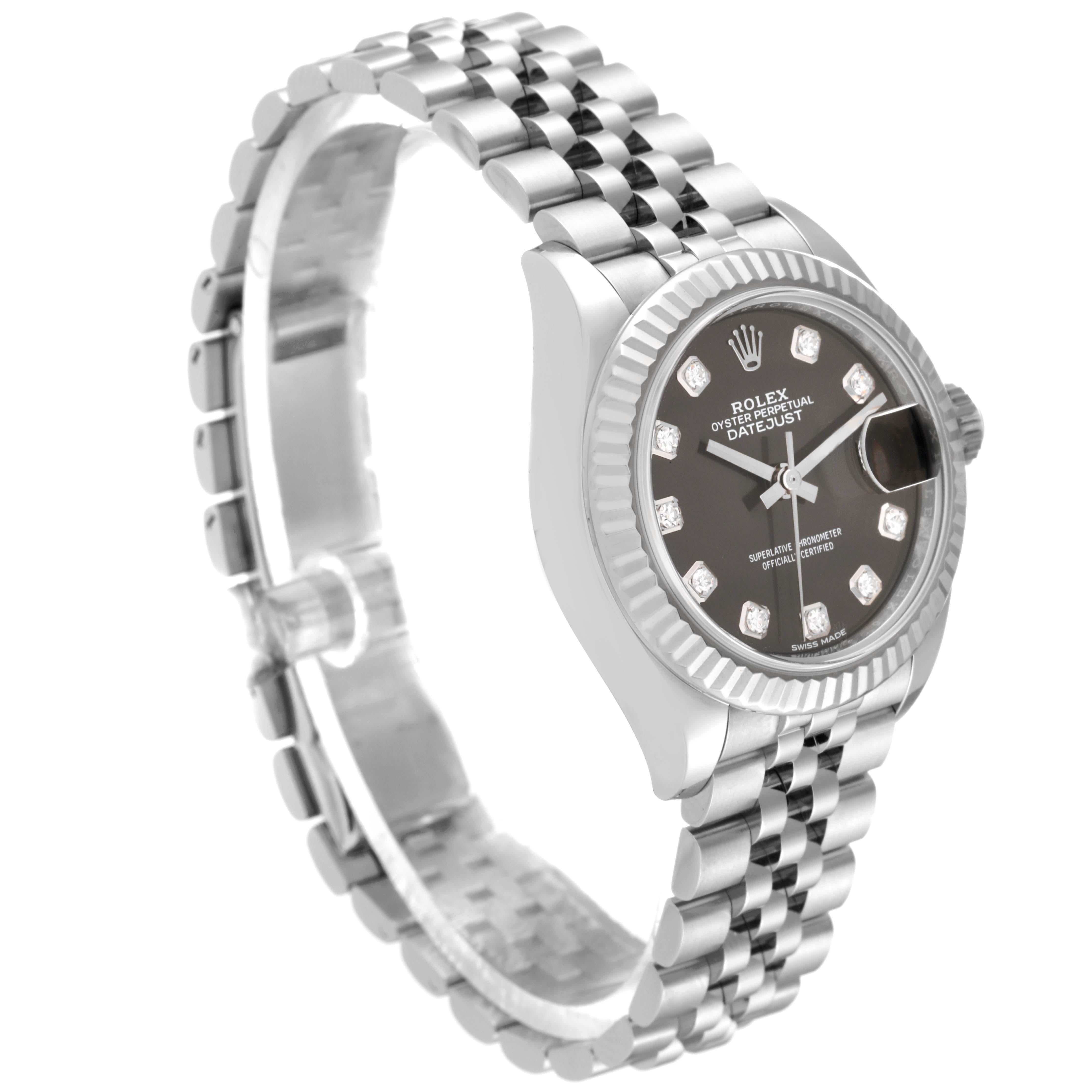 Rolex Datejust 28 Steel White Gold Dark Grey Diamond Dial Ladies Watch 279174 In Excellent Condition In Atlanta, GA