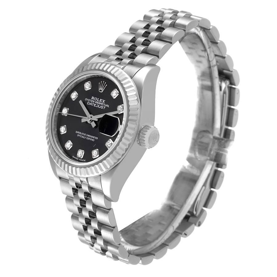 Women's Rolex Datejust 28 Steel White Gold Dark Grey Diamond Dial Ladies Watch 279174