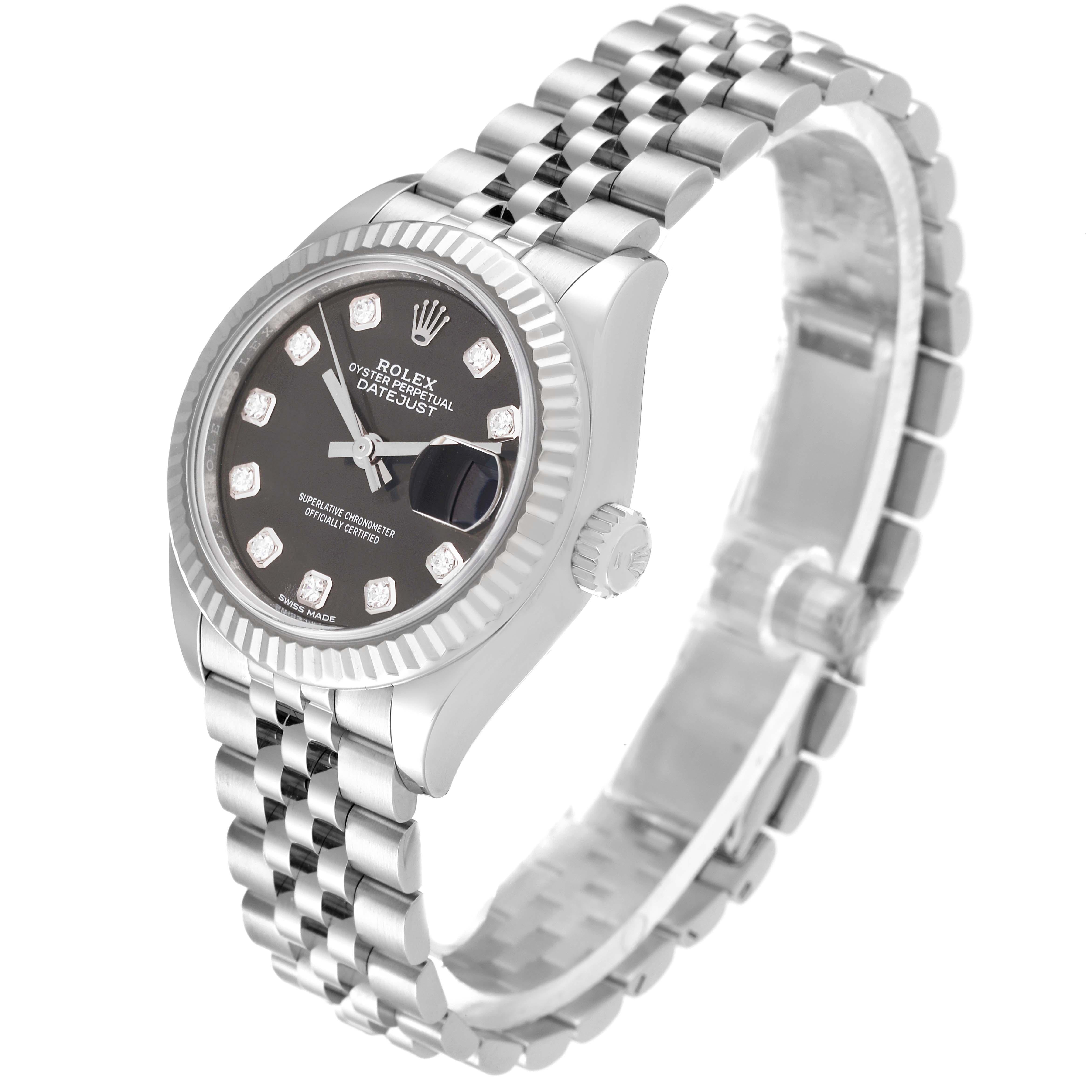 Women's Rolex Datejust 28 Steel White Gold Dark Grey Diamond Dial Ladies Watch 279174