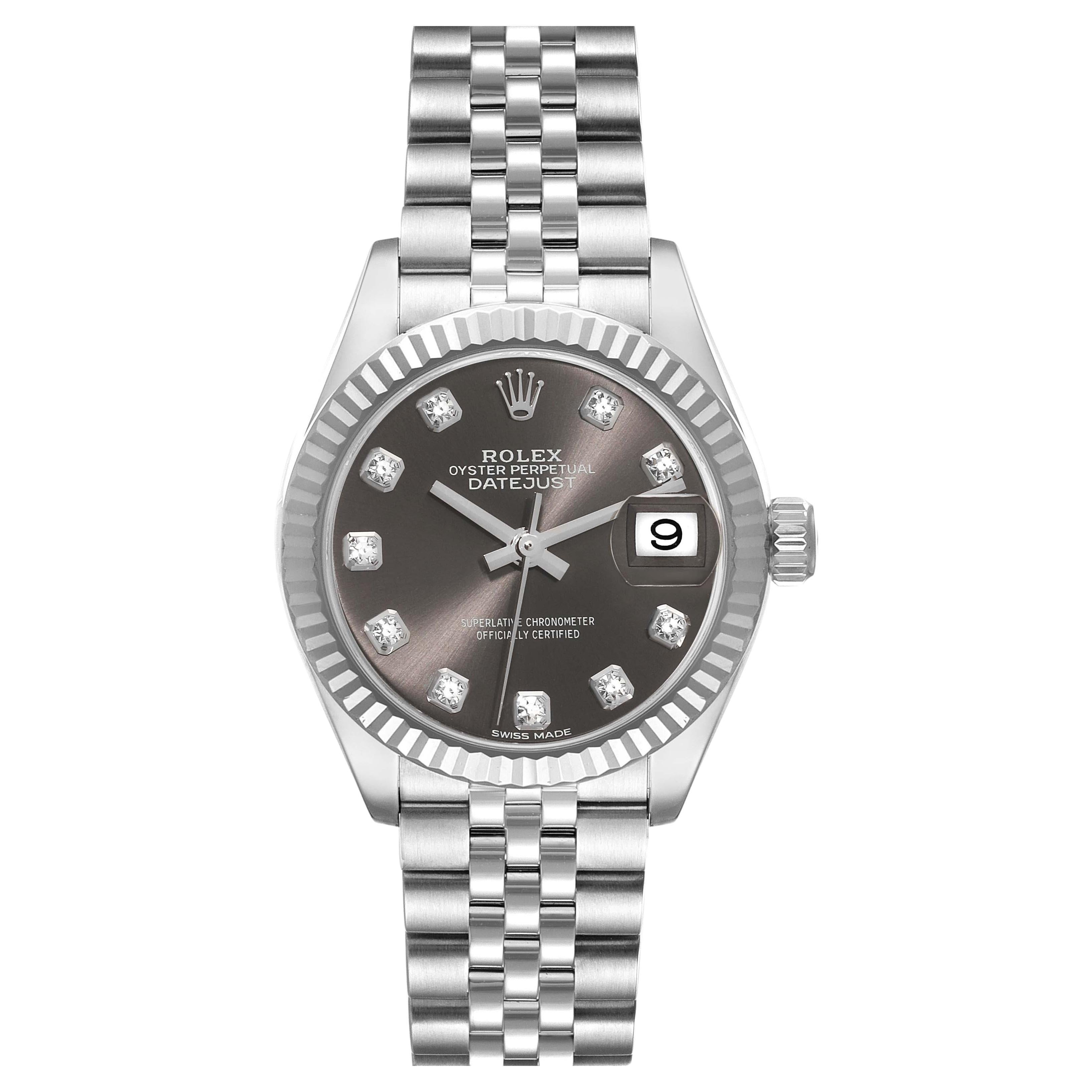 Rolex Datejust 28 Steel White Gold Dark Grey Diamond Dial Ladies Watch 279174