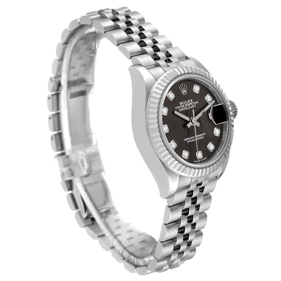 Rolex Datejust 28 Steel White Gold Dark Grey Diamond Dial Watch 279174 Box Card In Excellent Condition In Atlanta, GA
