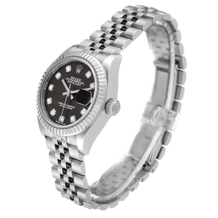 Women's Rolex Datejust 28 Steel White Gold Dark Grey Diamond Dial Watch 279174 Box Card