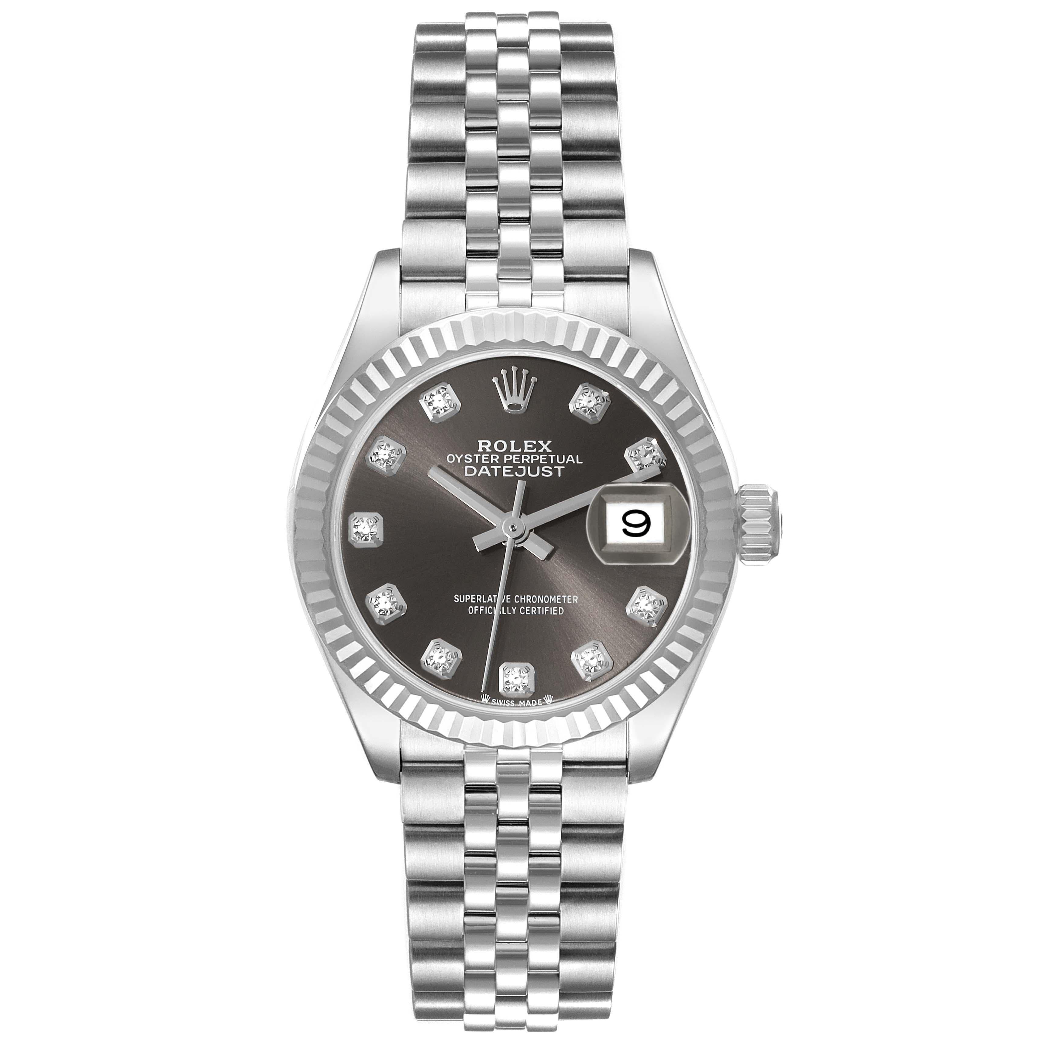 Rolex Datejust 28 Steel White Gold Diamond Dial Ladies Watch 279174 Box Card For Sale 2