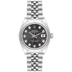 Rolex Datejust 28 Steel White Gold Diamond Dial Ladies Watch 279174 Box Card