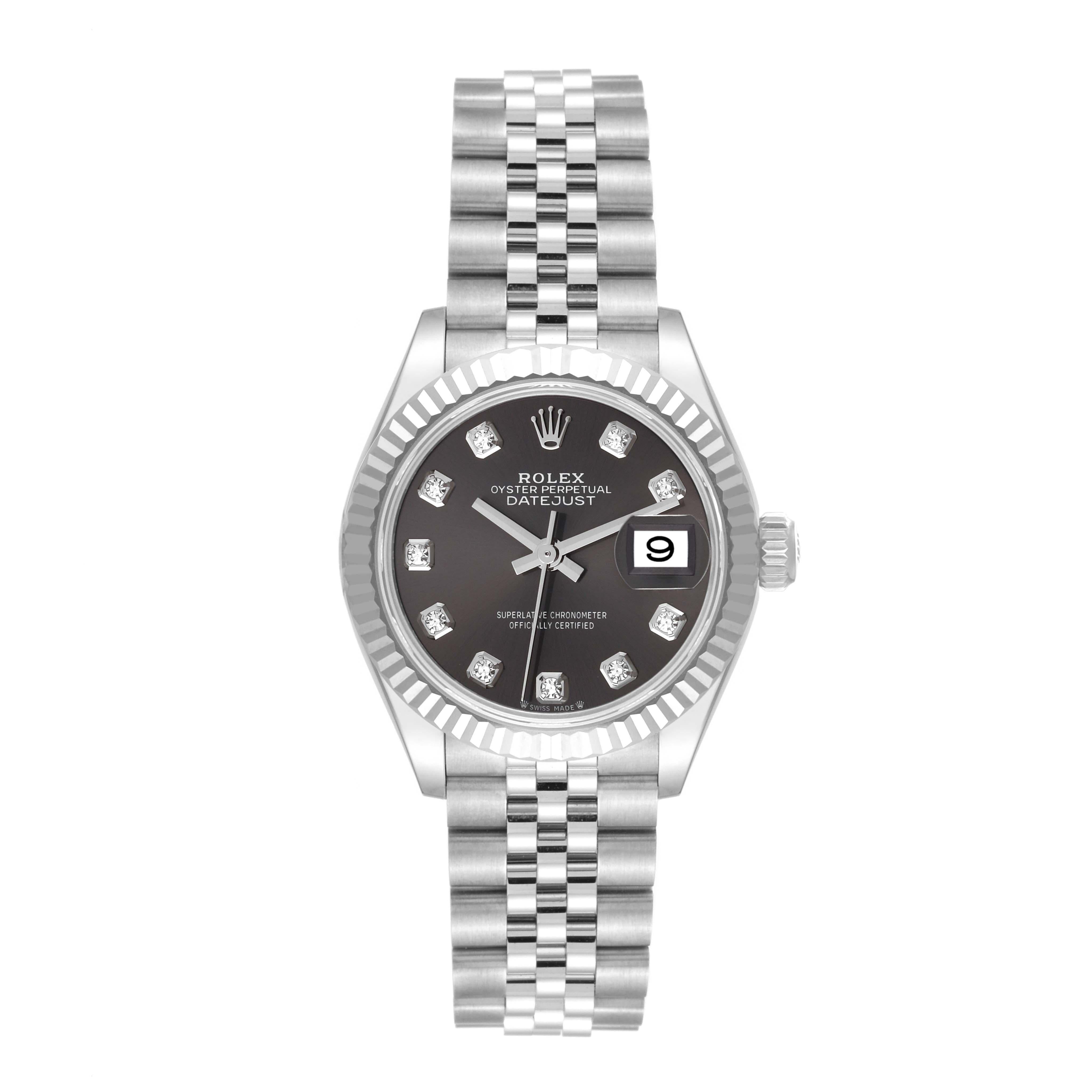 Women's Rolex Datejust 28 Steel White Gold Grey Diamond Dial Ladies Watch 279174 Unworn For Sale
