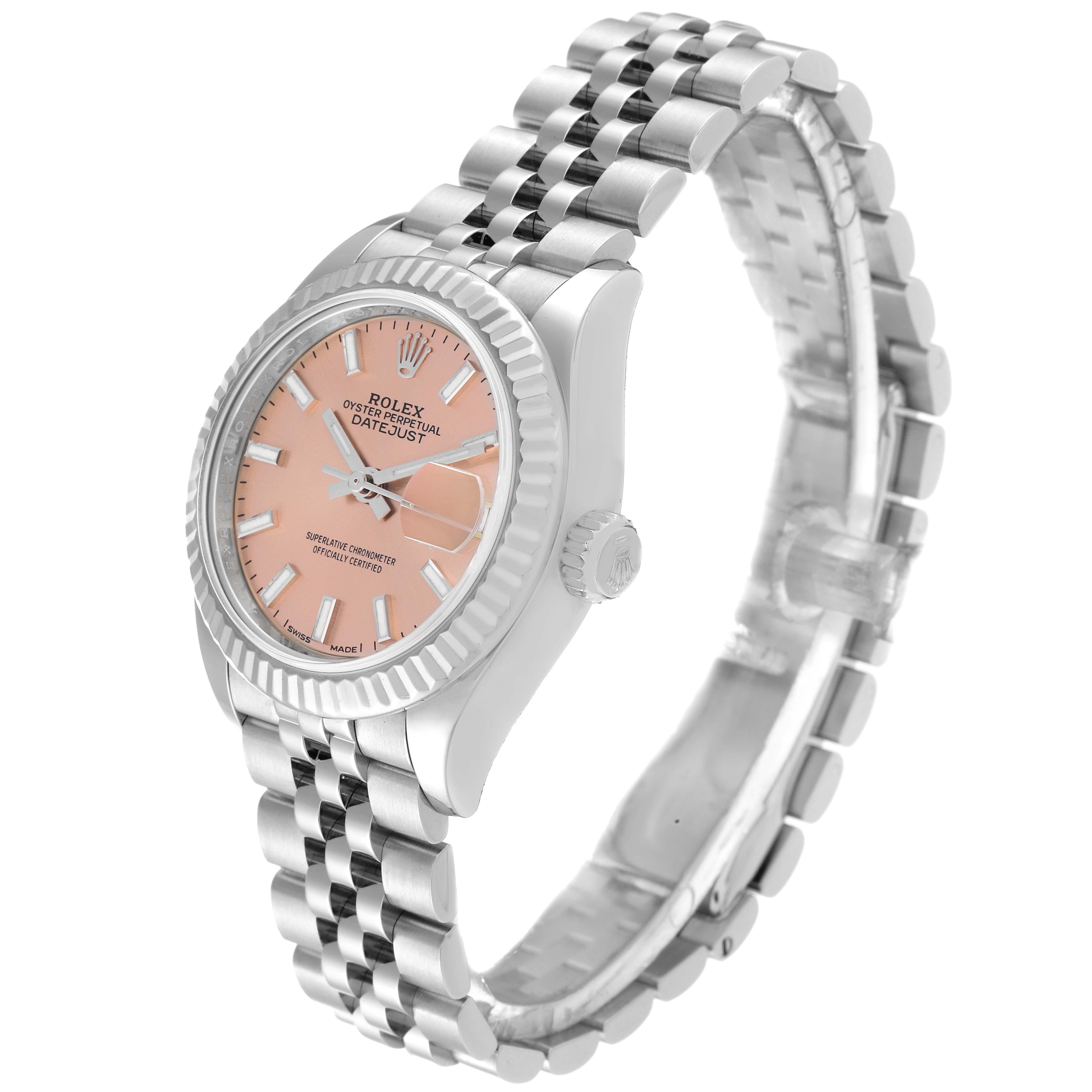 Rolex Datejust 28 Steel White Gold Pink Dial Ladies Watch 279174 Box Card In Excellent Condition In Atlanta, GA