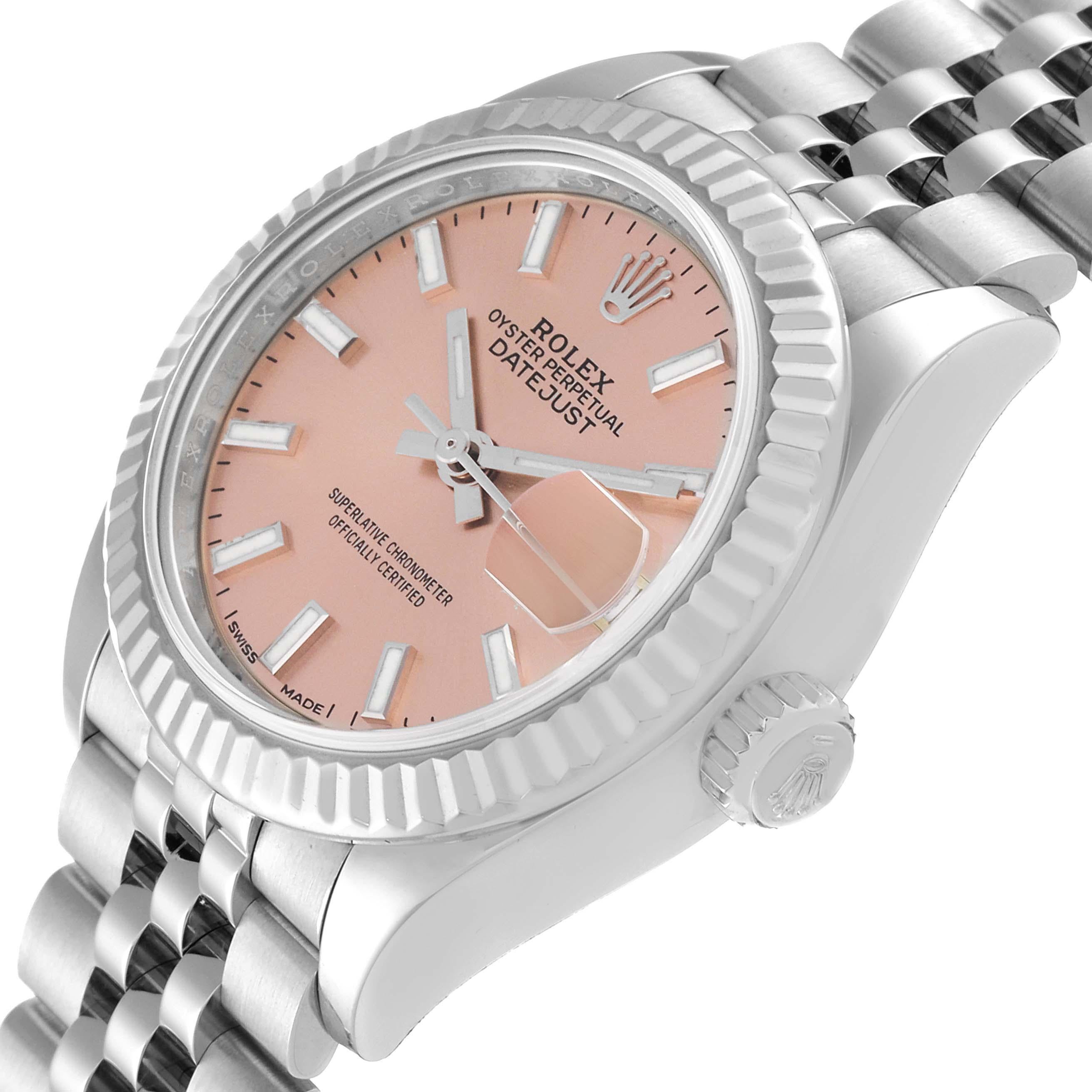 Women's Rolex Datejust 28 Steel White Gold Pink Dial Ladies Watch 279174 Box Card