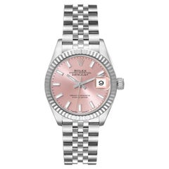 Rolex Datejust 28 Steel White Gold Pink Dial Ladies Watch 279174 Box Card