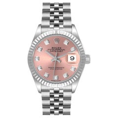 Rolex Datejust 28 Steel White Gold Pink Diamond Dial Watch 279174