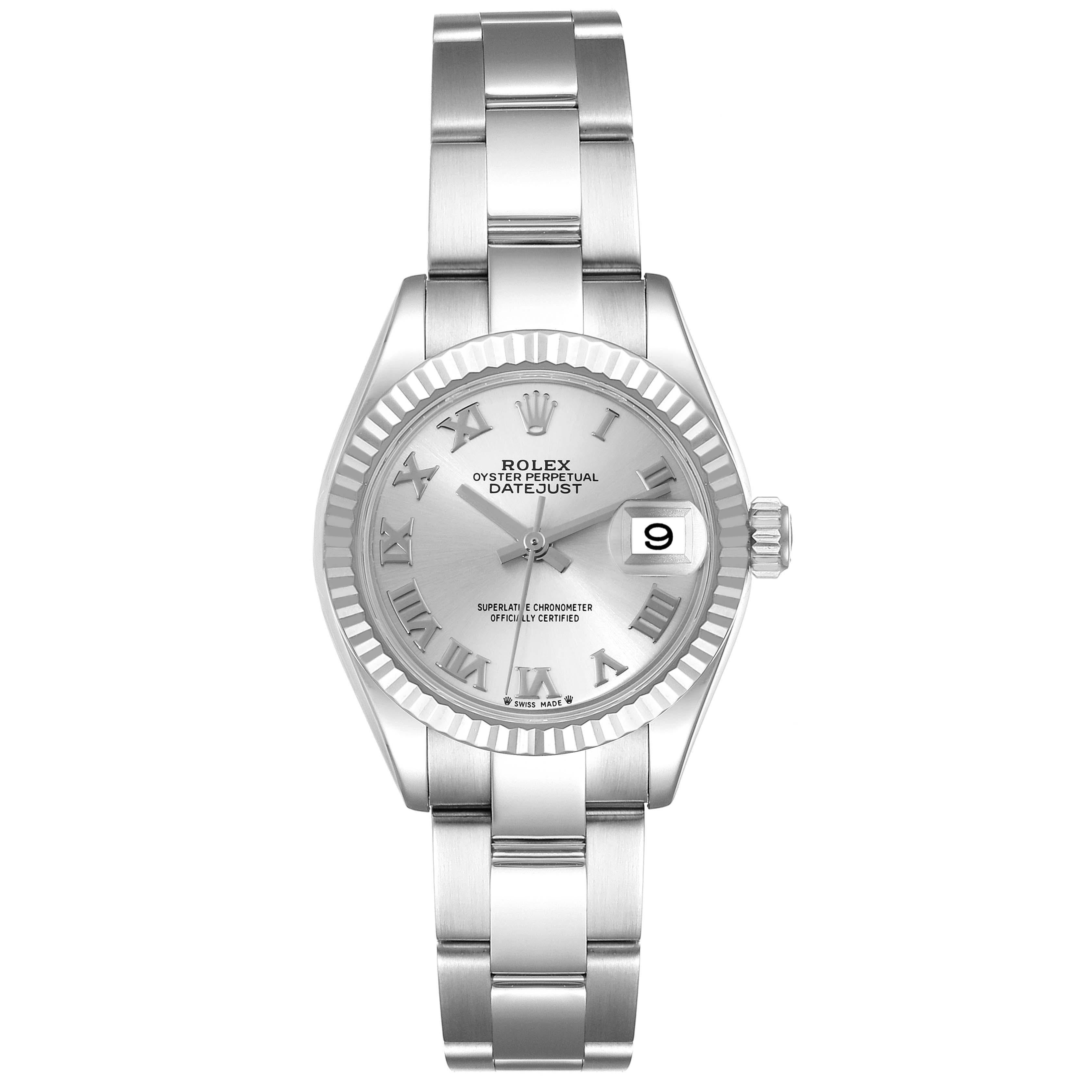 Rolex Datejust 28 Steel White Gold Silver Dial Ladies Watch 279174 Box Card For Sale 1