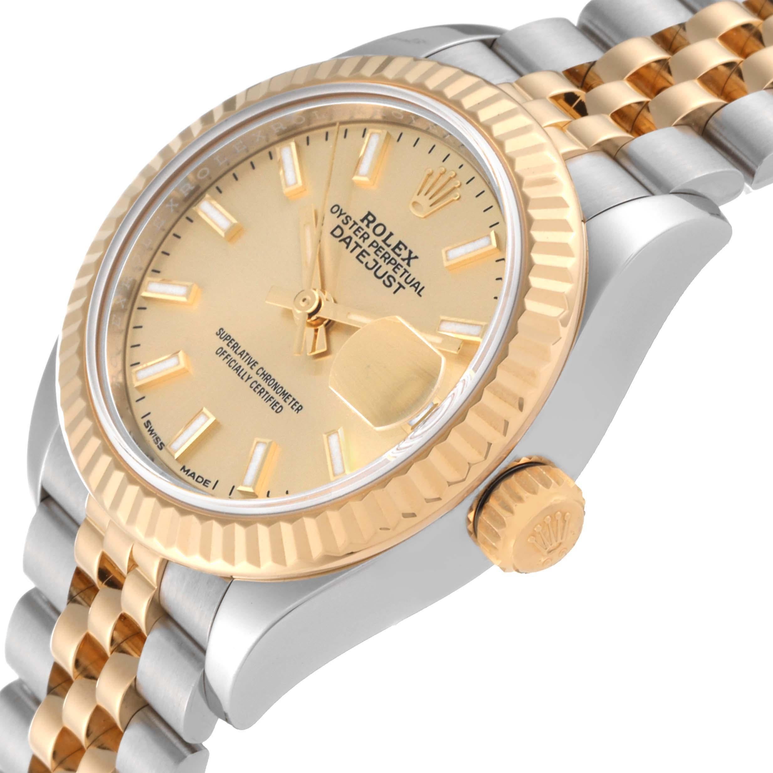 Rolex Datejust 28 Steel Yellow Gold Champagne Dial Ladies Watch 279173 Box Card For Sale 2