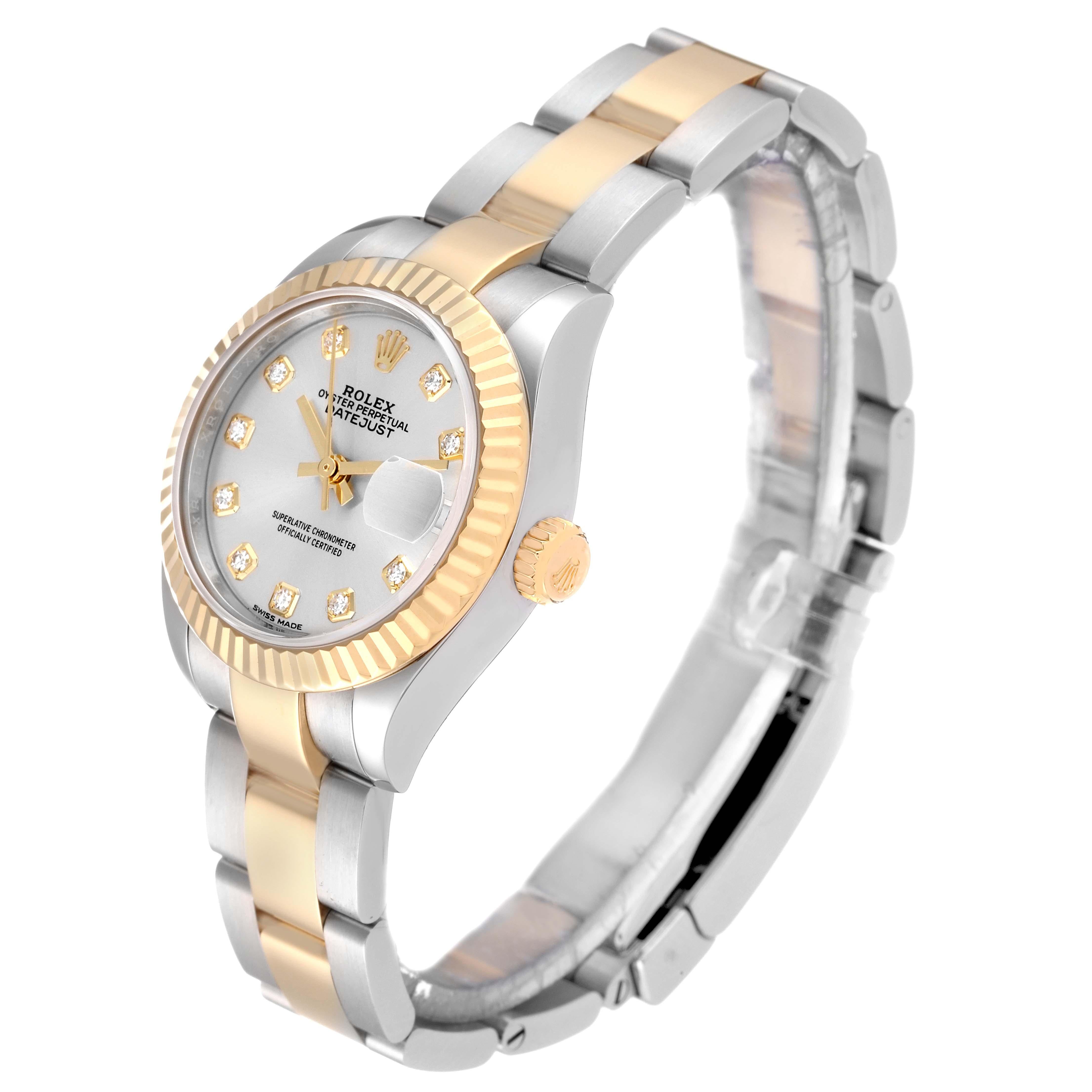 Rolex Datejust 28 Steel Yellow Gold Diamond Dial Ladies Watch 279173 Box Card 6