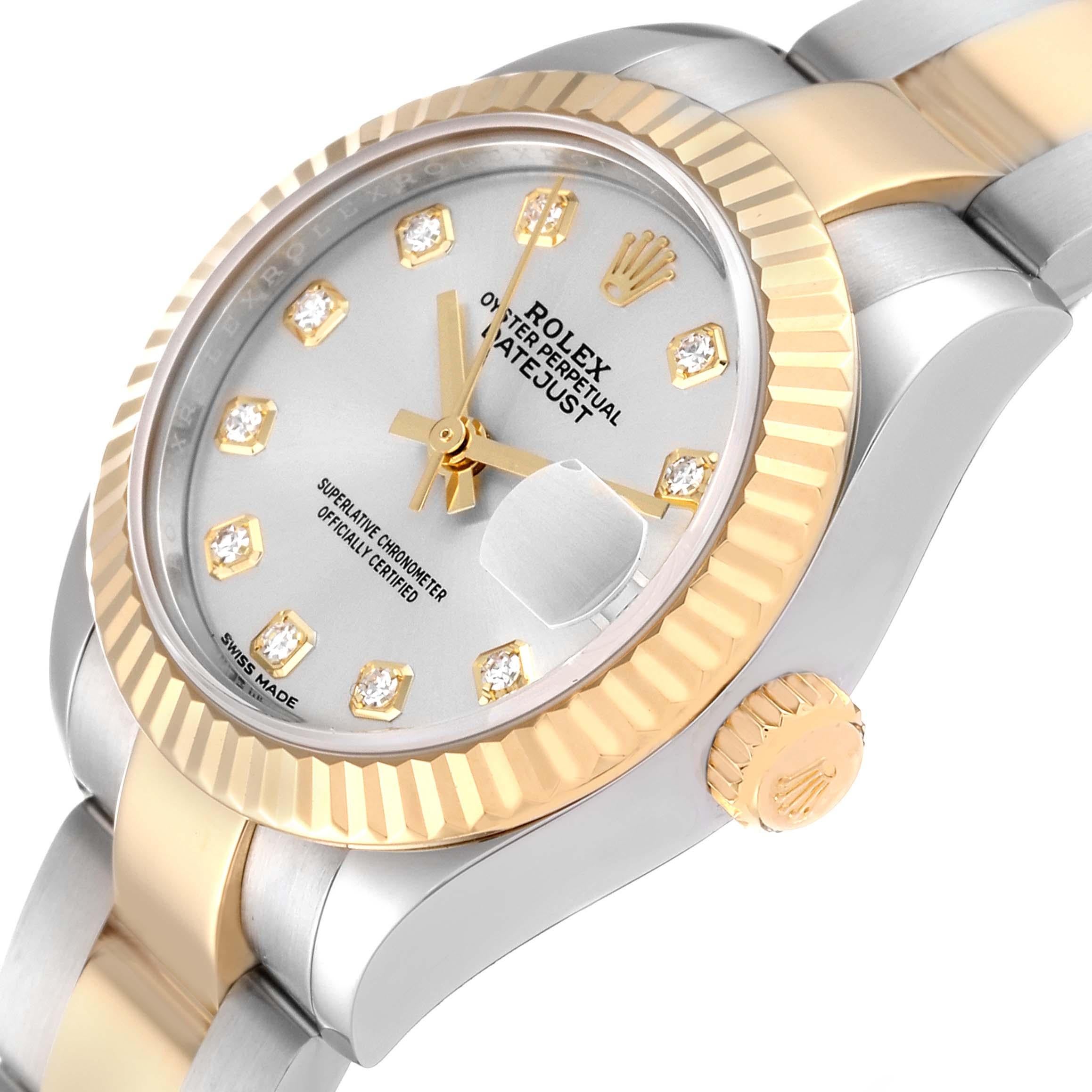 Rolex Datejust 28 Steel Yellow Gold Diamond Dial Ladies Watch 279173 Box Card 8