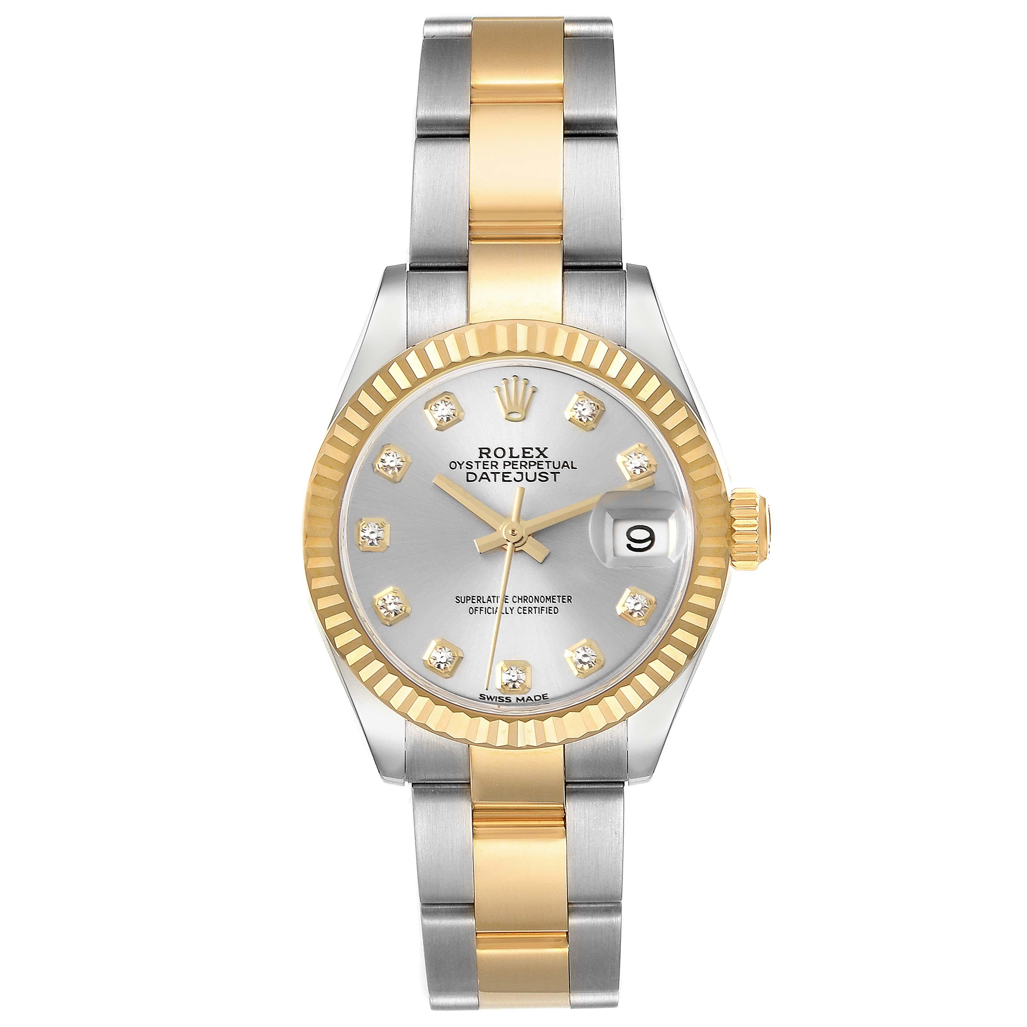 Rolex Datejust 28 Steel Yellow Gold Diamond Dial Ladies Watch 279173 Box Card 2
