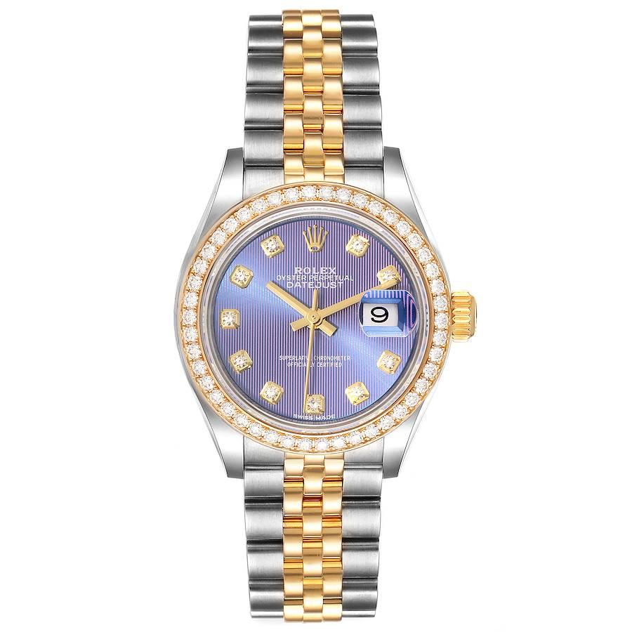 Rolex Datejust 28 Steel Yellow Gold Diamond Ladies Watch 279383. Officially certified chronometer self-winding movement. Stainless steel oyster case 28.0 mm in diameter. Rolex logo on a 18K yellow gold crown. 18k yellow gold original Rolex factory