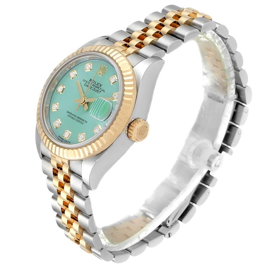 Women's Rolex Datejust 28 Steel Yellow Gold Green Diamond Dial Ladies Watch 279173 For Sale
