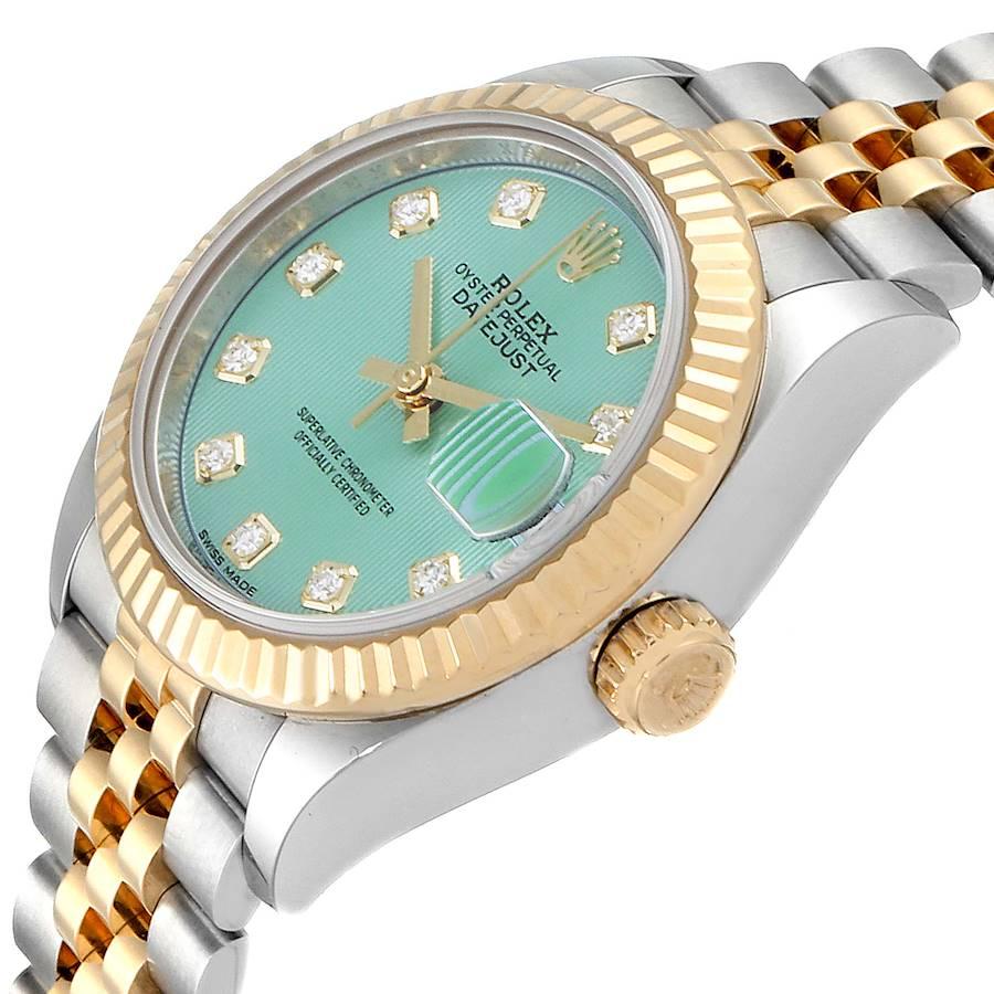 Rolex Datejust 28 Steel Yellow Gold Green Diamond Dial Ladies Watch 279173 For Sale 1
