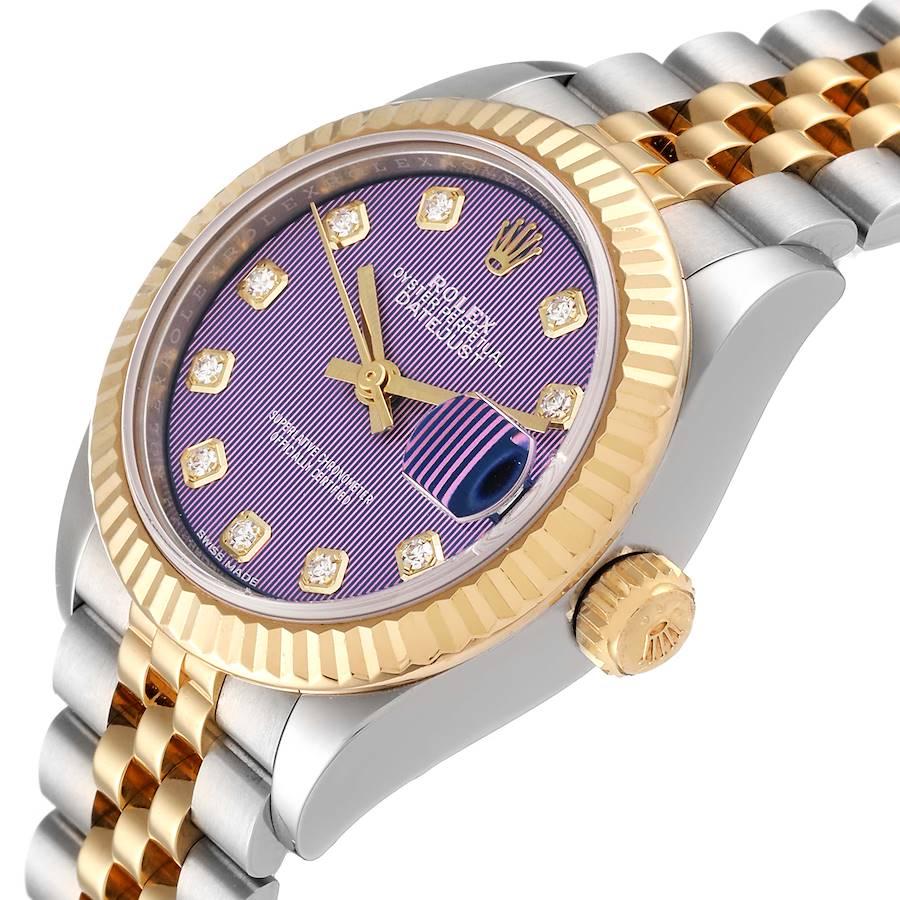 Rolex Datejust 28 Steel Yellow Gold Lavender Diamond Dial Ladies Watch 279173 In Excellent Condition For Sale In Atlanta, GA