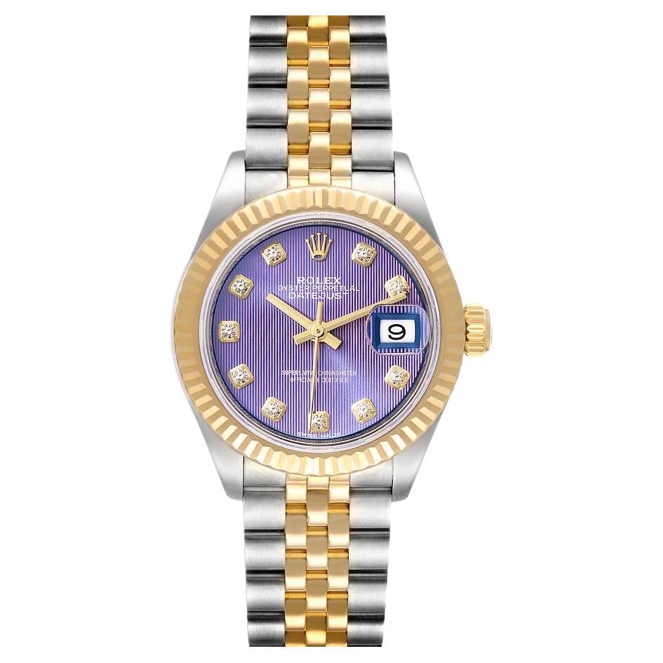 Rolex Datejust 28 Steel Yellow Gold Lavender Diamond Dial Ladies Watch 279173 For Sale