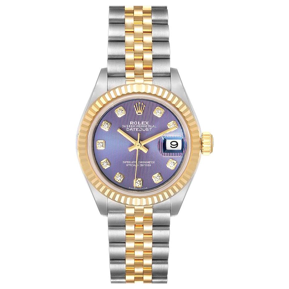 Rolex Datejust 28 Steel Yellow Gold Lilac Diamond Ladies Watch 279173 Unworn For Sale