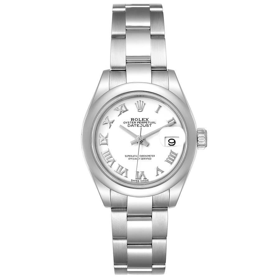 Rolex Datejust 28 White Dial Steel Ladies Watch 279160 Box Card. Officially certified chronometer self-winding movement. Stainless steel oyster case 28 mm in diameter. Rolex logo on a crown. Stainless steel smooth bezel. Scratch resistant sapphire