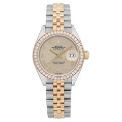 Rolex Datejust 28mm Gold Steel Diamond Bezel Champagne Dial Ladies Watch 279383