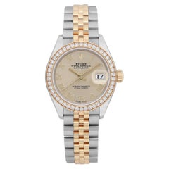 Rolex Datejust 28mm Gold Steel Diamond Bezel Champagne Dial Ladies Watch 279383