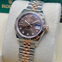 Rolex Datejust 28mm Rose Gold Steel Chocolate Diamond Star Dial Watch 279171