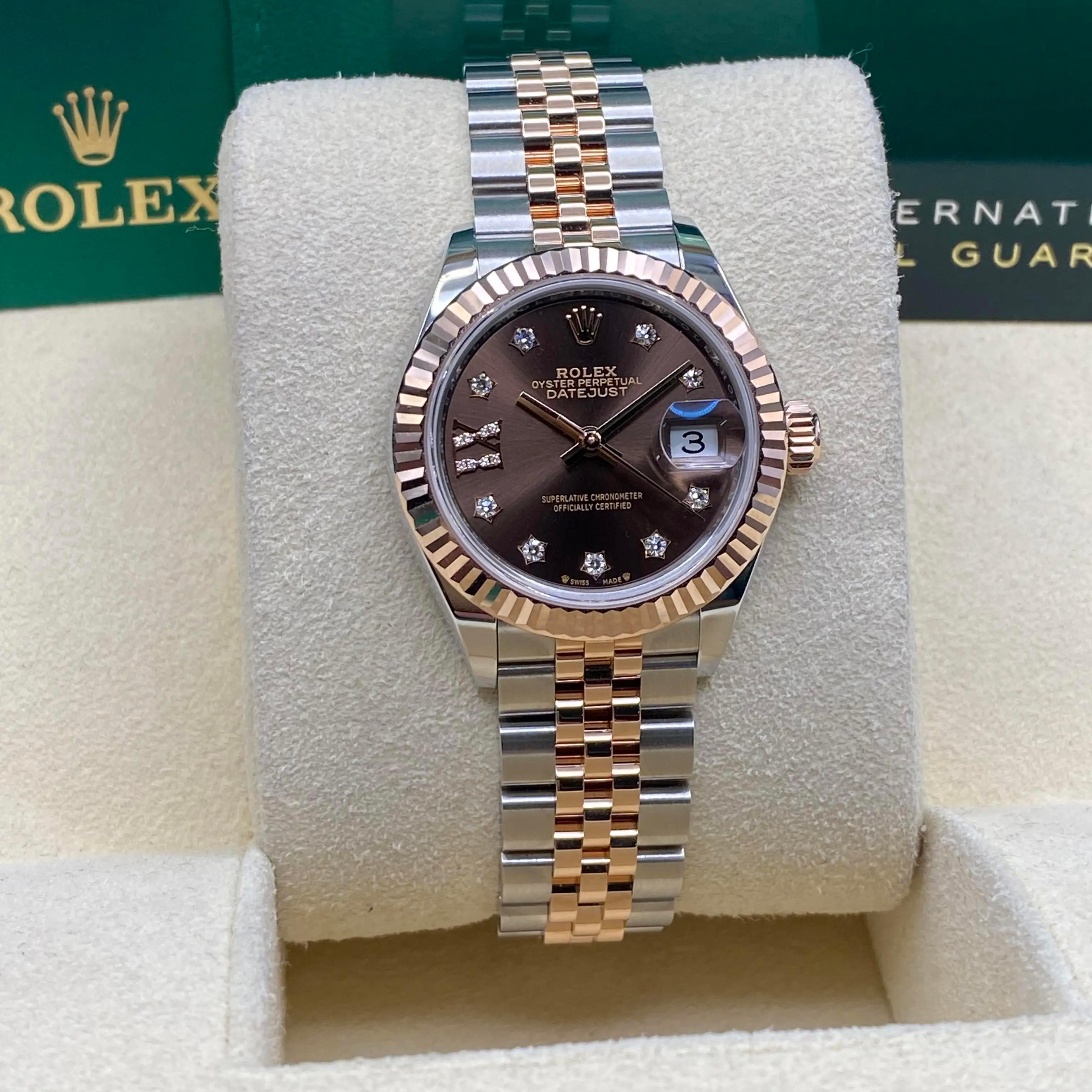 Rolex Datejust 28mm Oro Rosa Acciaio Cioccolato Diamante Quadrante Stella Orologio 279171 In condizioni Nuovo in vendita a New York, NY