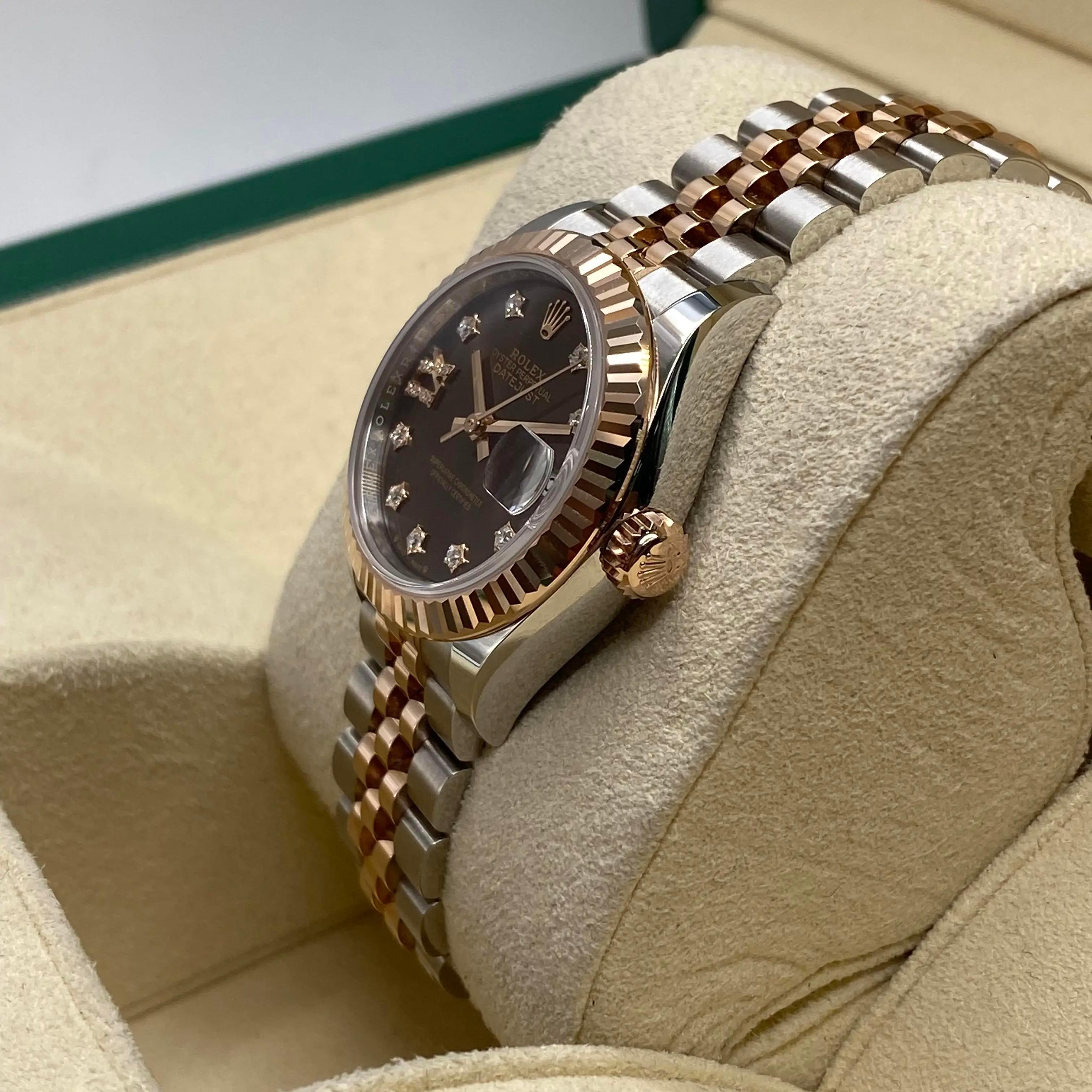 Donna Rolex Datejust 28mm Oro Rosa Acciaio Cioccolato Diamante Quadrante Stella Orologio 279171 in vendita