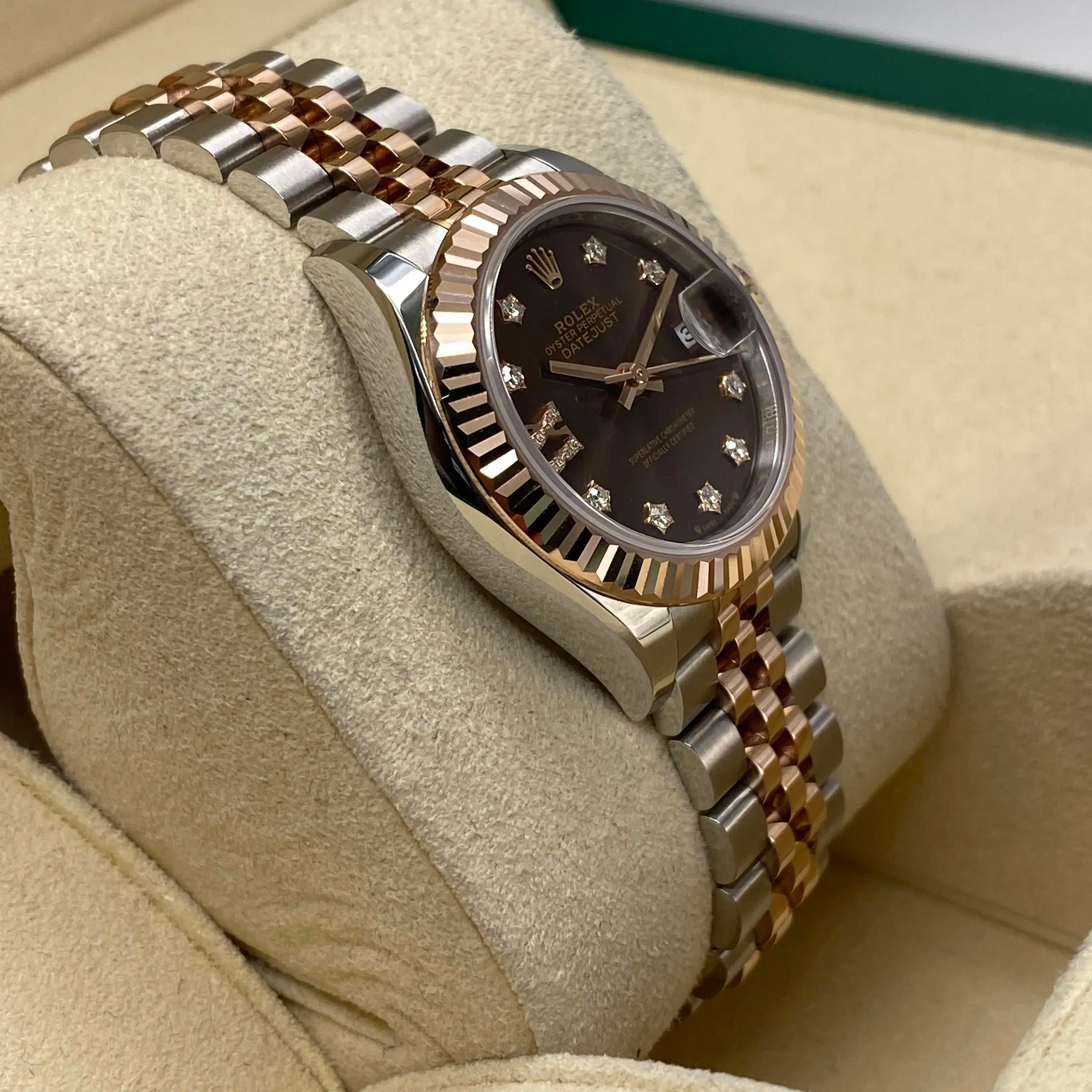 Rolex Datejust 28mm Oro Rosa Acciaio Cioccolato Diamante Quadrante Stella Orologio 279171 in vendita 1