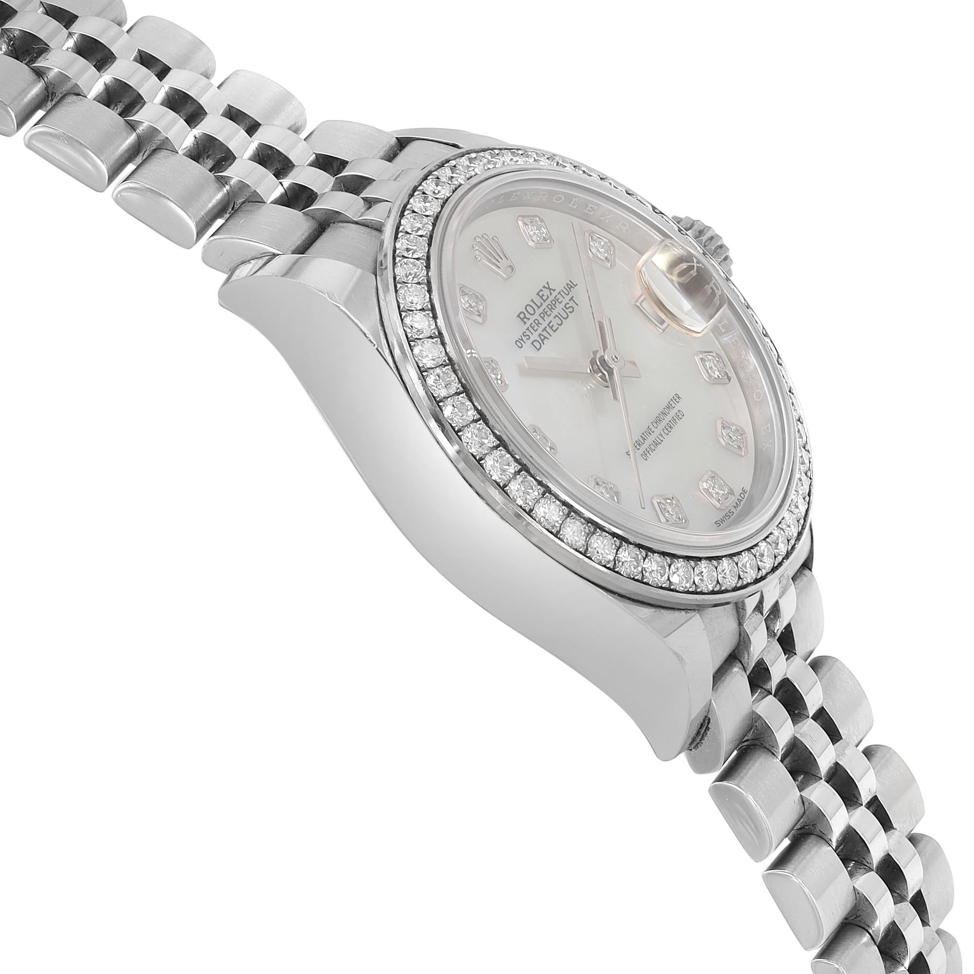 Women's Rolex Datejust Steel MOP Diamond Dial Automatic Ladies Watch 279384RBR