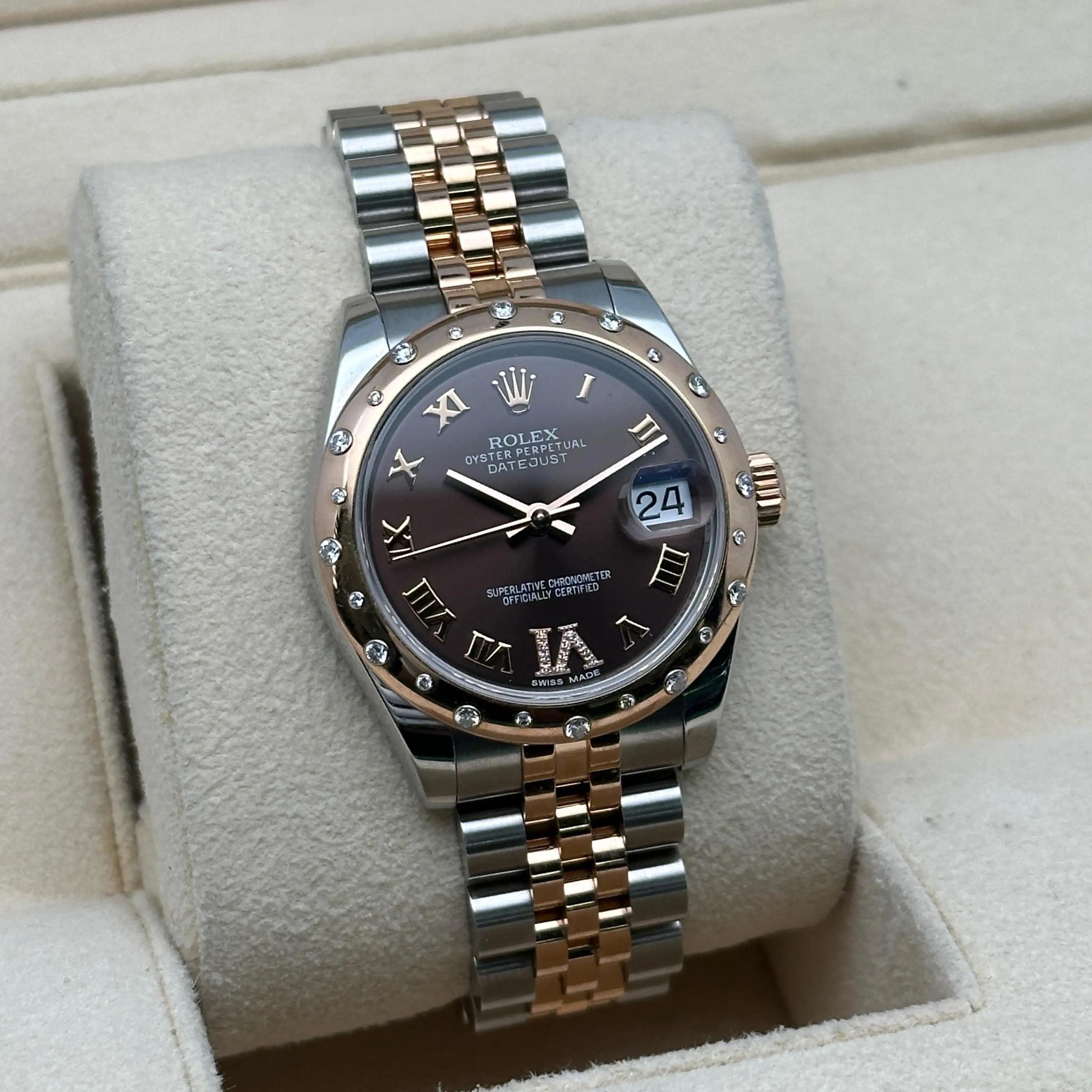 Rolex Datejust 31 178341 18K Rose Gold Steel Diamond Chocolate Watch Box Papers Pour femmes en vente