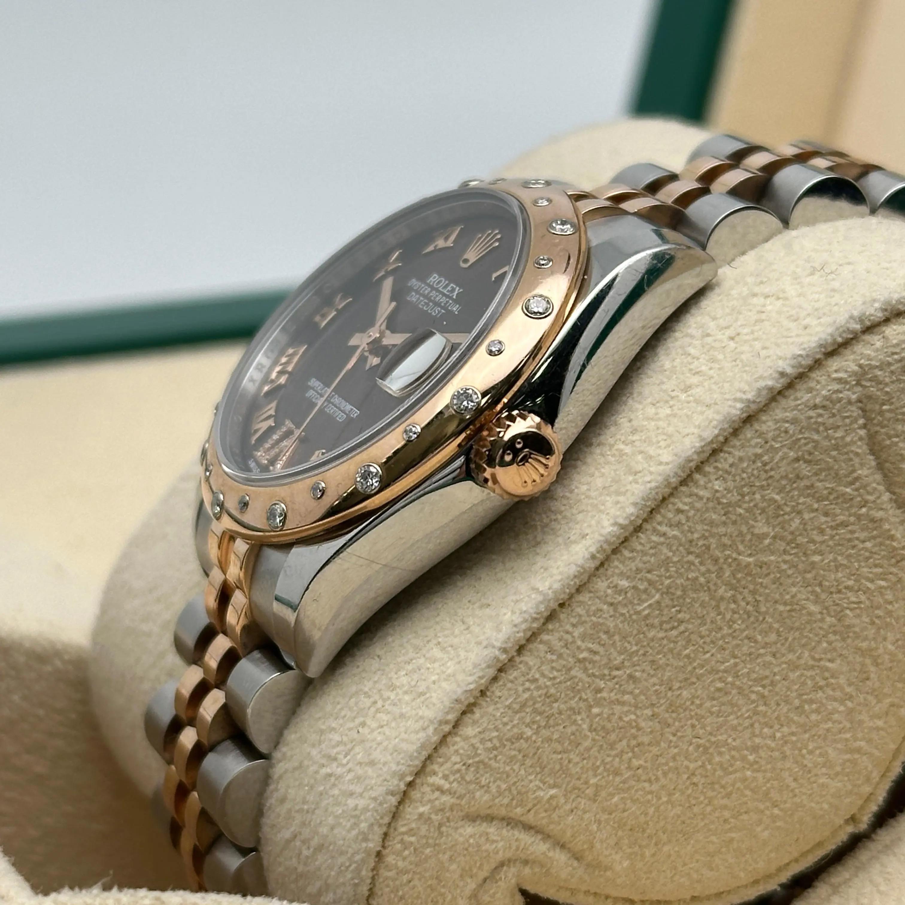 Rolex Datejust 31 178341 18K Rose Gold Steel Diamond Chocolate Watch Box Papers en vente 1