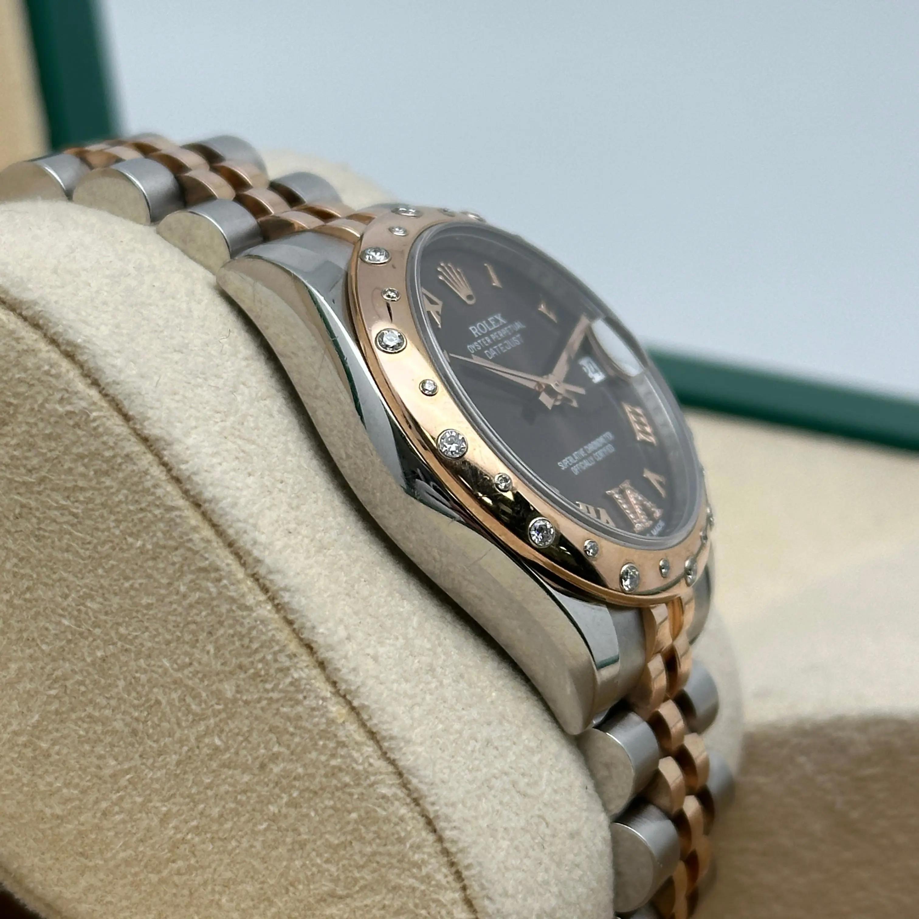 Rolex Datejust 31 178341 18K Rose Gold Steel Diamond Chocolate Watch Box Papers en vente 2