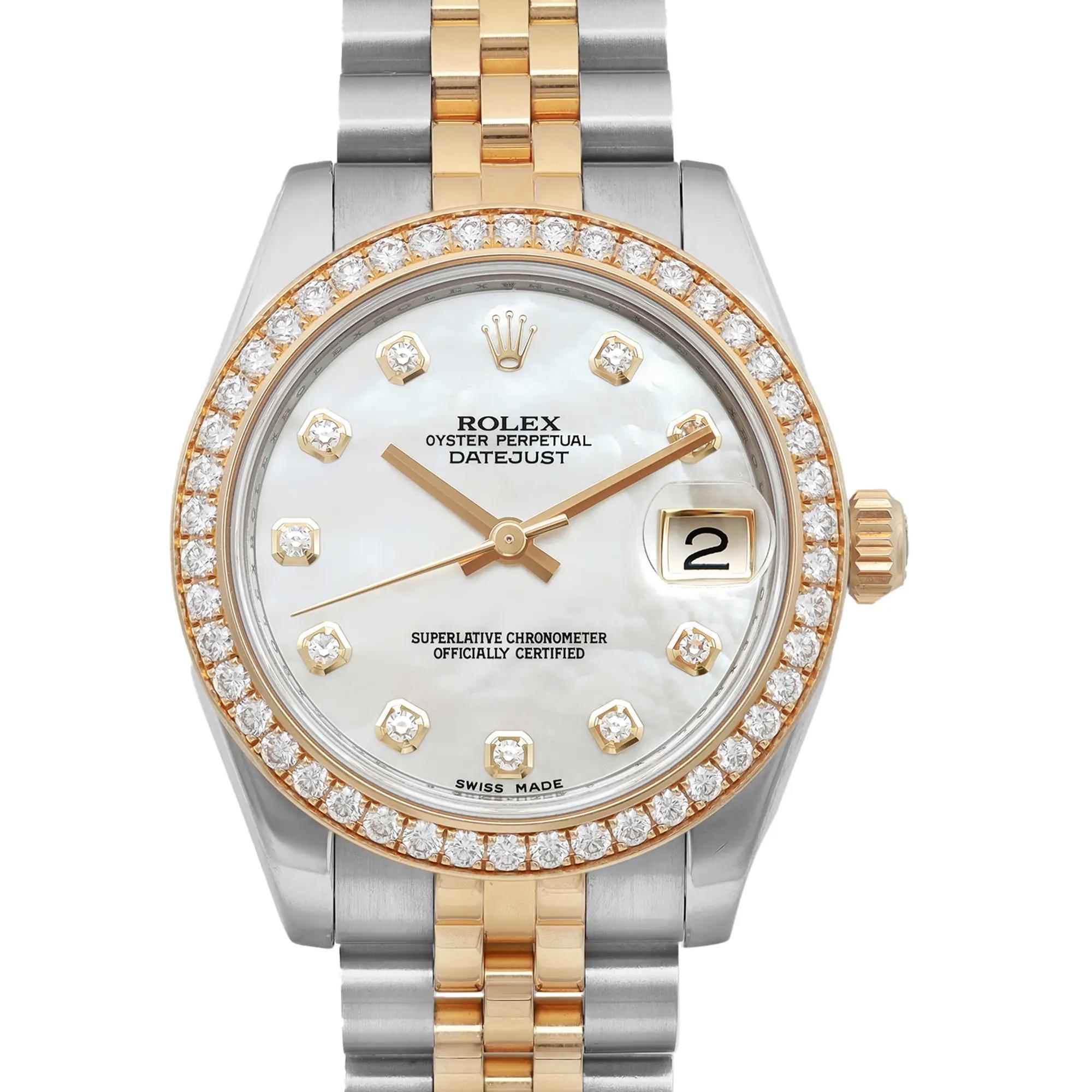 Pre-owned. Comes with a Rolex service card dated 2020. 

Brand and Model Information:
Brand: Rolex
Model: Rolex Datejust 178383
Model Number: 178383

Type and Style:
Type: Wristwatch
Style: Luxury
Department: Women
Display: Analog
Vintage: No
Year
