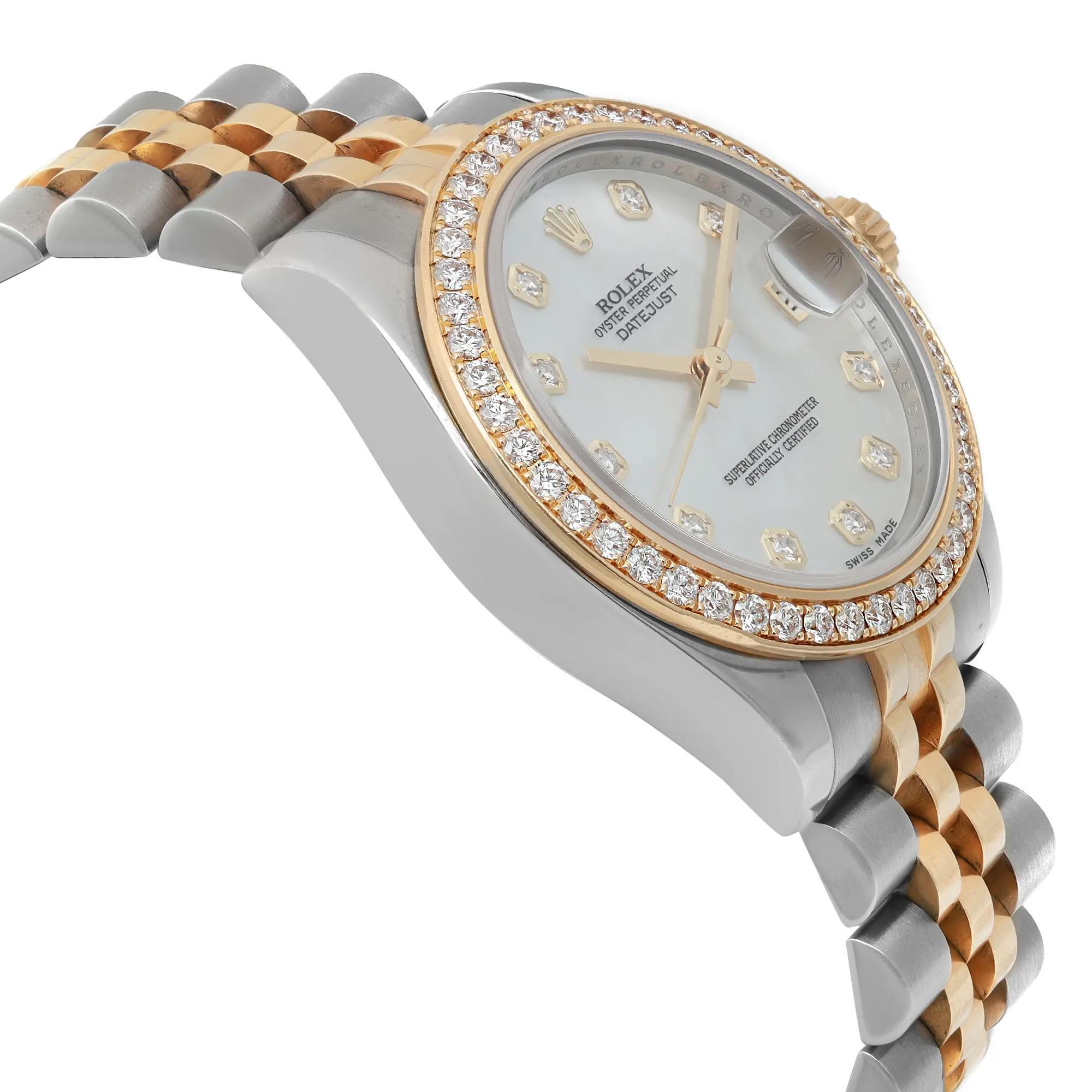 Rolex Montre Datejust 31 en or 18 carats, acier, diamants et cadran MOP 178383 Pour femmes en vente
