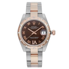 Rolex Datejust 31 18K Rose Gold Steel Diamond Chocolate Dial Watch 178341