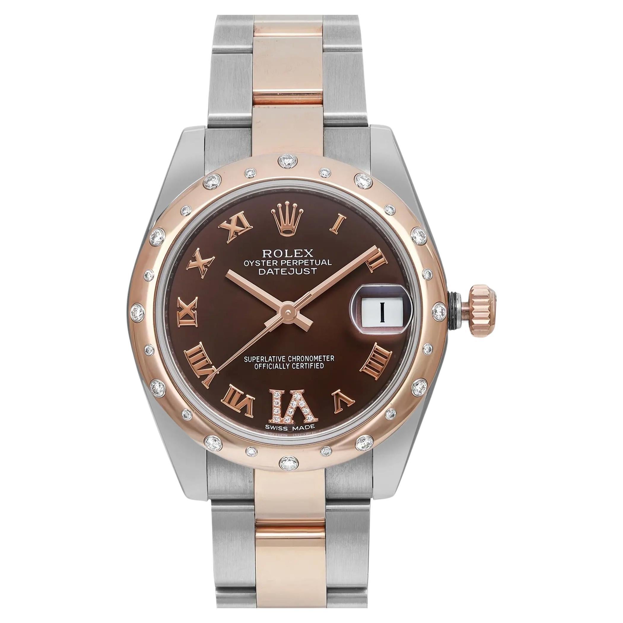 Rolex Datejust 31 18K Rose Gold Steel Diamond Chocolate Dial Watch 178341