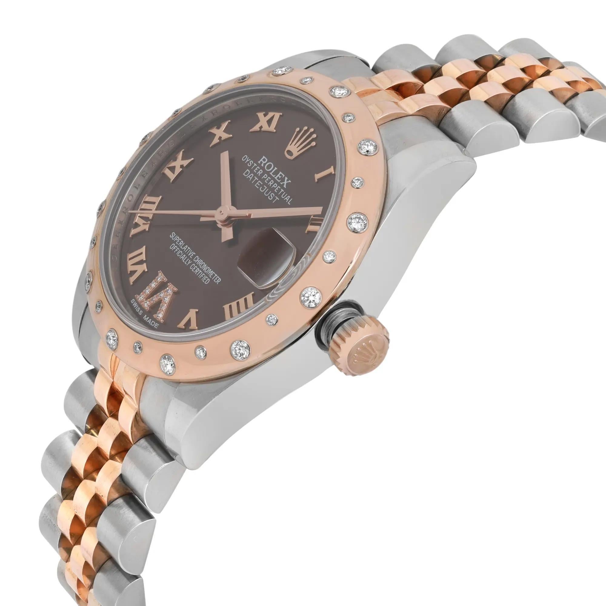 Reloj Rolex Datejust 31 18K Oro rosa Acero Diamante Chocolate 178341 en Excelente estado para la venta en New York, NY