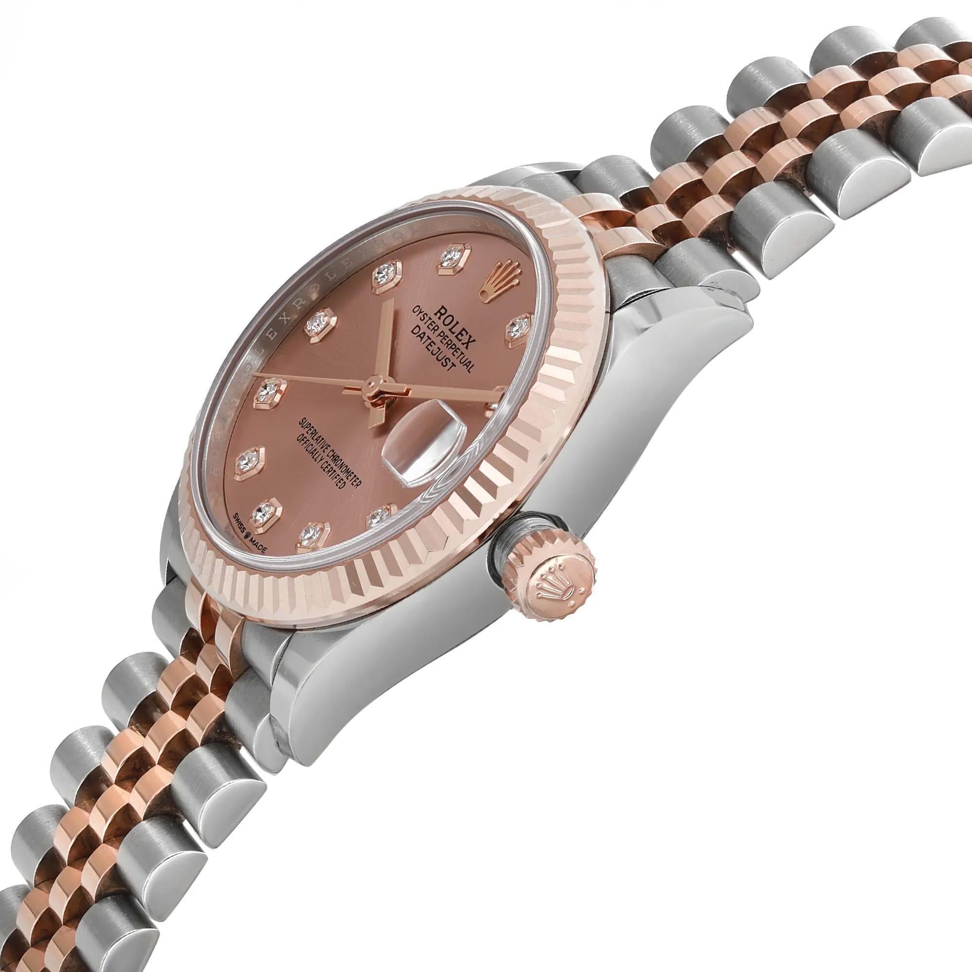 Rolex Datejust 31 18K Rose Gold Steel Pink Diamond Dial Ladies Watch 278271 In Good Condition In New York, NY