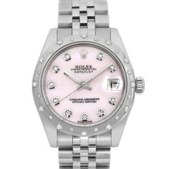 Rolex Datejust 31 18K White Gold Steel Light Pink MOP Diamond Dial Watch 178344