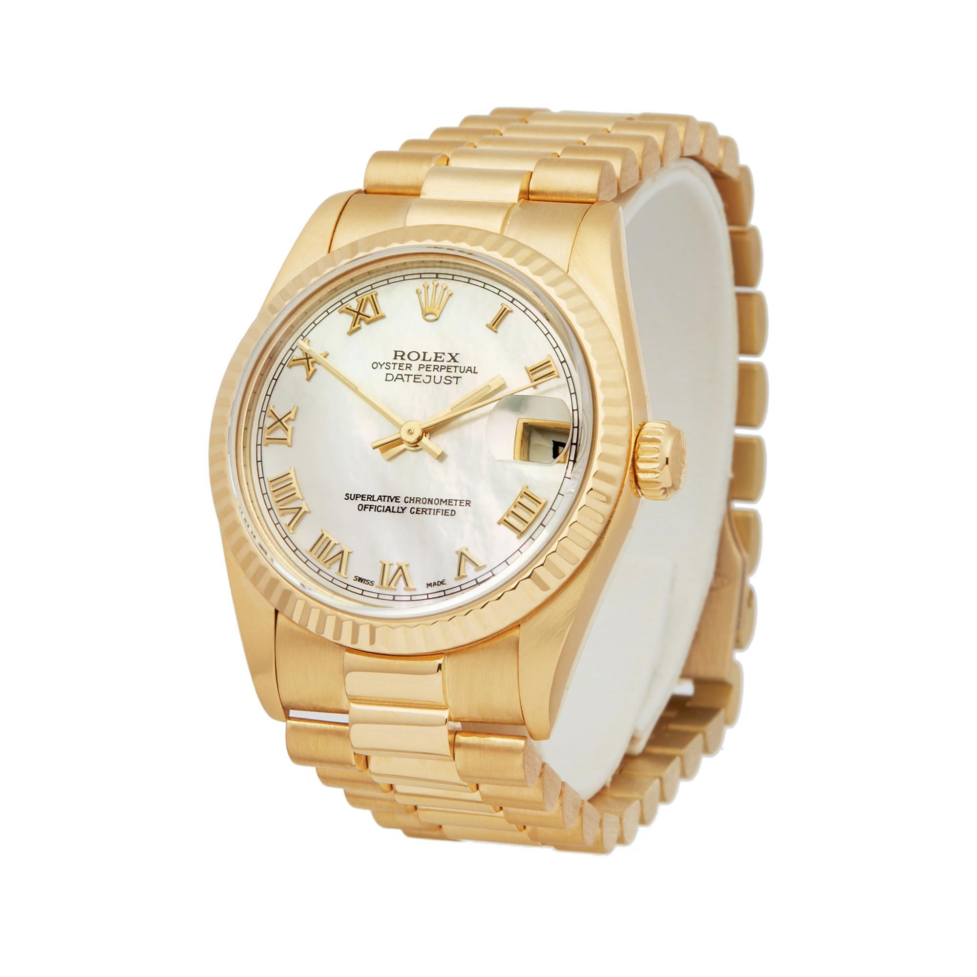 Ref: W5735
Manufacturer: Rolex
Model: Datejust
Model Ref: 68278
Age: Circa 1989
Gender: Ladies
Complete With: Box Only
Dial: Mother of Pearl Roman
Glass: Sapphire Crystal
Movement: Automatic
Water Resistance: To Manufacturers Specifications
Case: