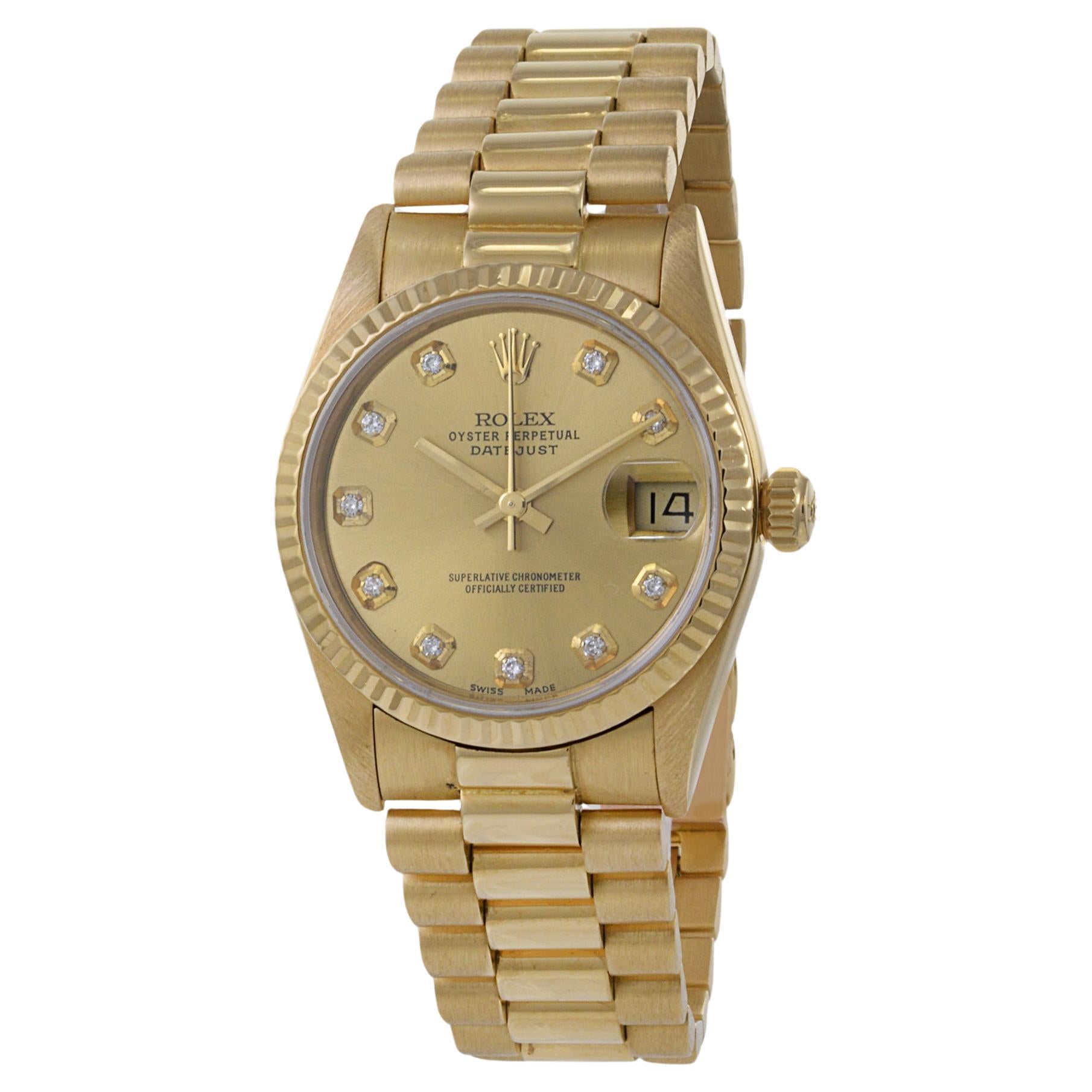 Rolex Datejust 31 18K Yellow Gold with Diamonds For Sale