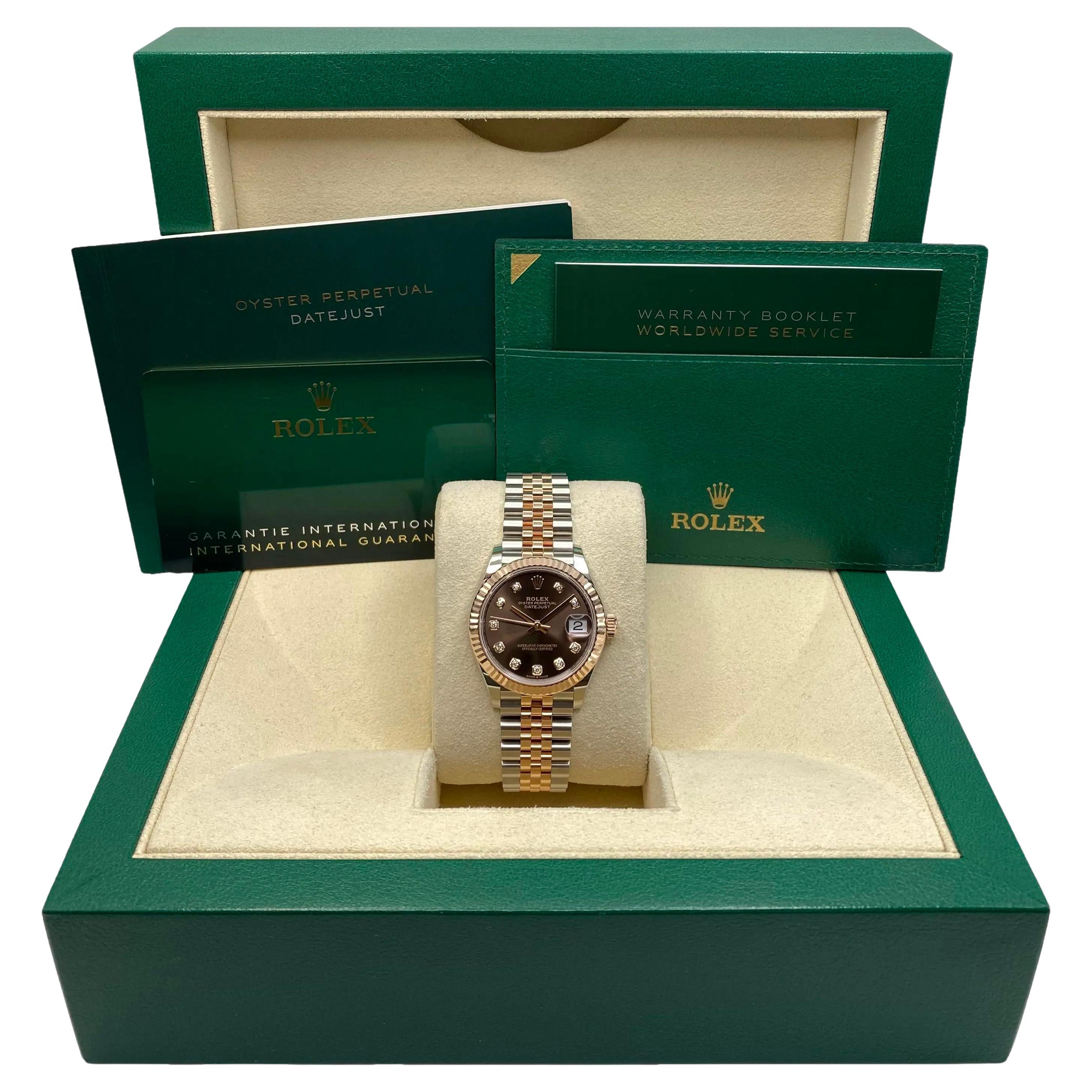 Rolex Datejust 31 278271 Rose Gold Steel Chocolate Diamond Dial Ladies Watch B&P