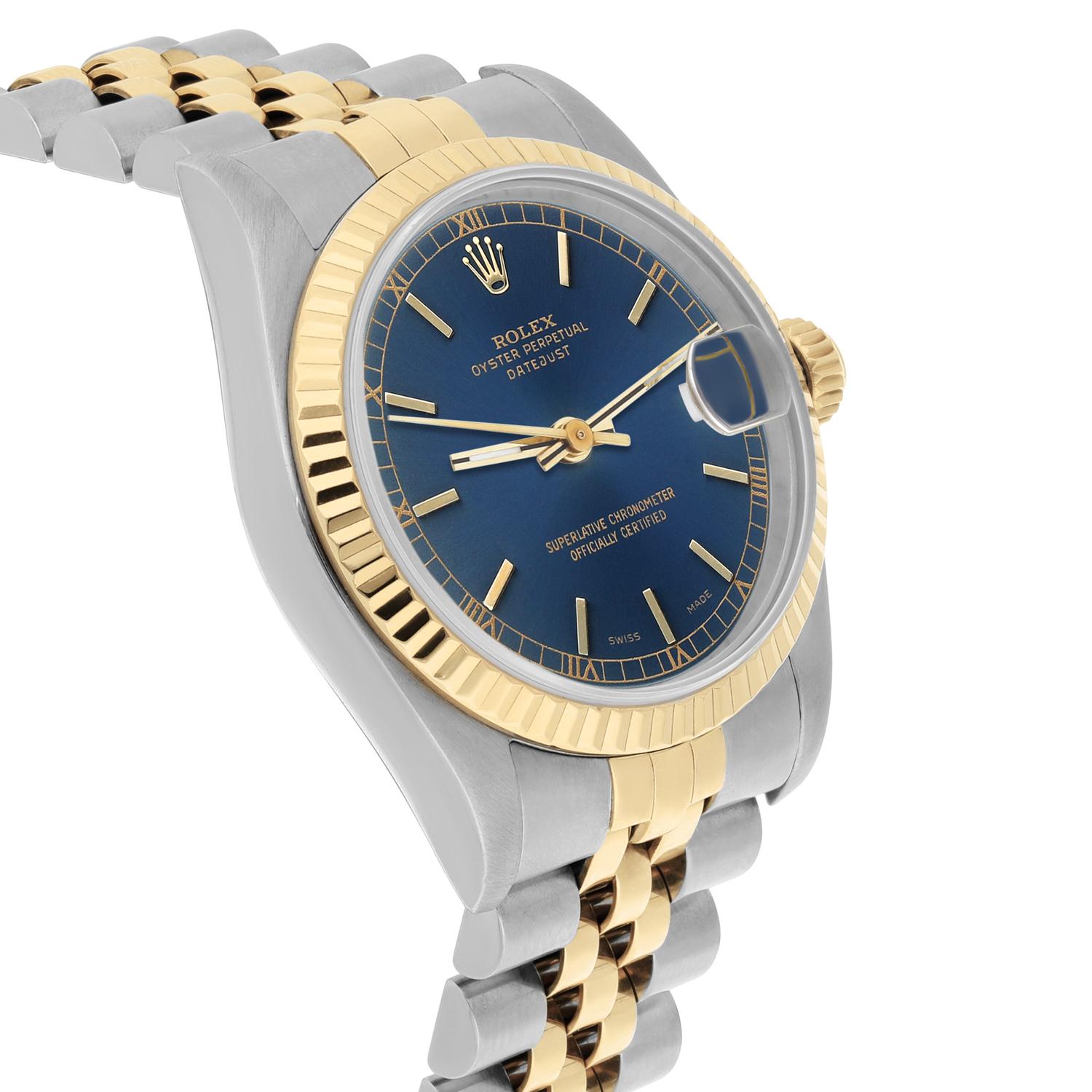 Rolex Datejust 31 68273 Blaue Stick Edelstahl/Gelbgolduhr Circa 1993 Damen